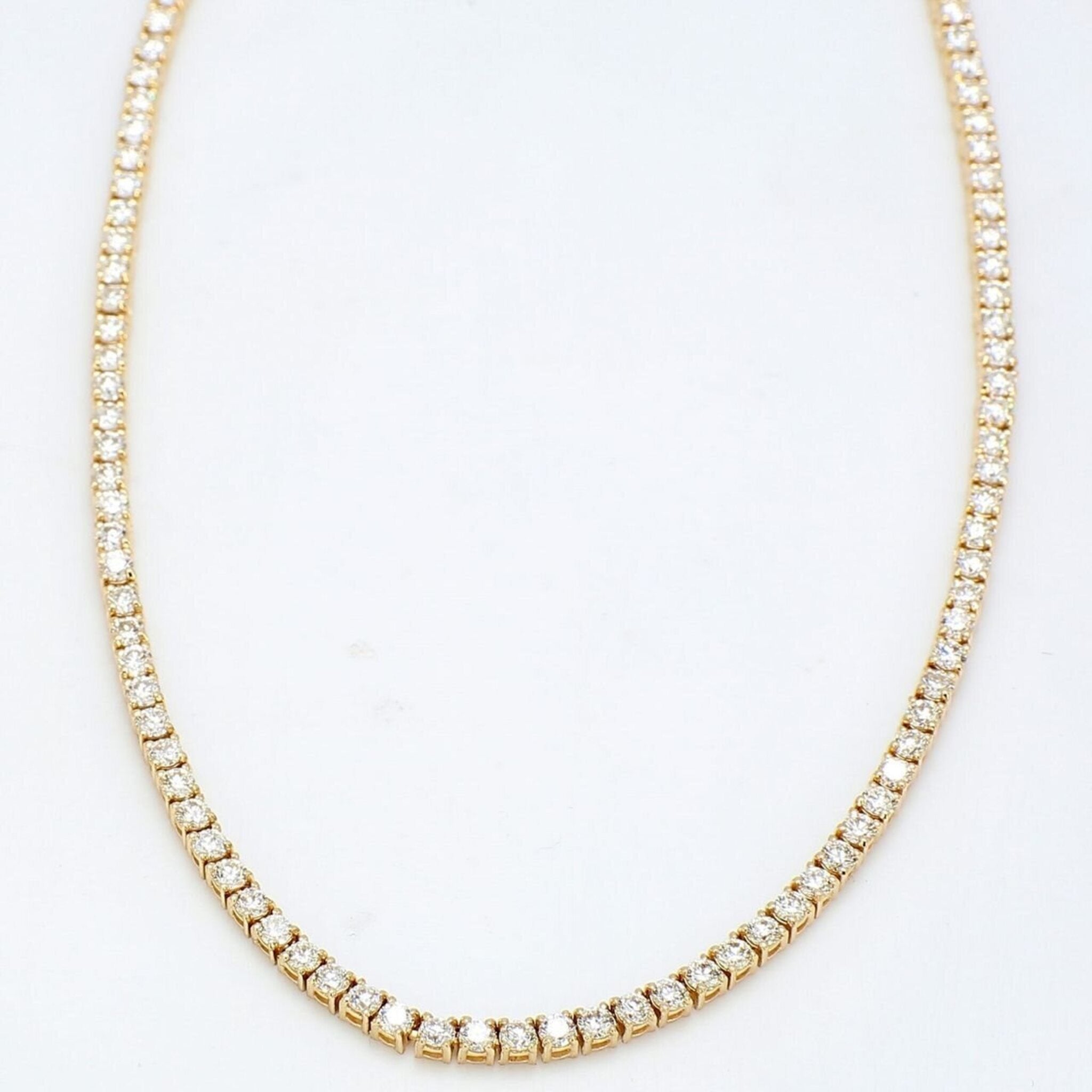 Ninacci 14K Yellow Gold 18" Tennis Necklace with 4-Prong Set Round Diamonds - 7.16 Carat Total Diamond Weight