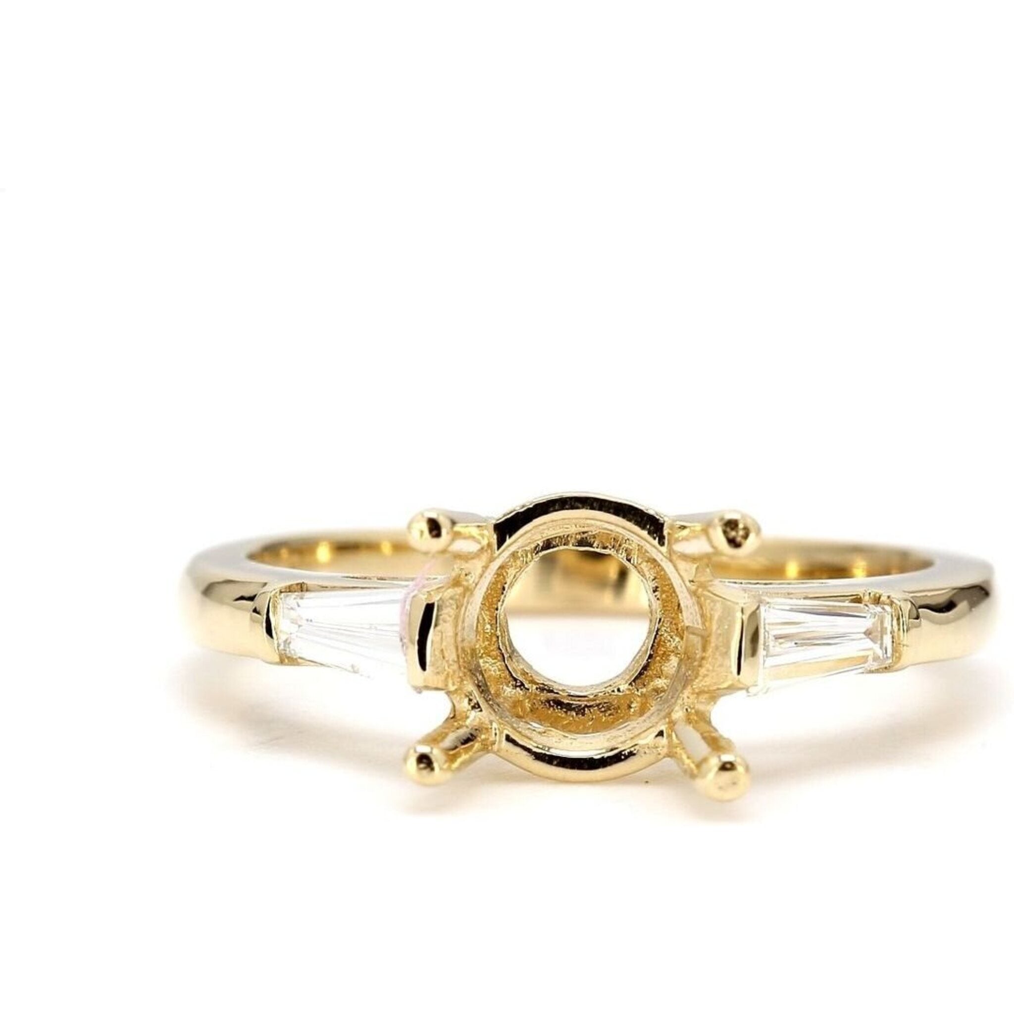 Ninacci 14K Yellow Gold 3-Stone Semi-Mount Ring with Channel-Set Tapered Baguette Diamonds - 0.24 Carat Total Diamond Weight - Size 7.0