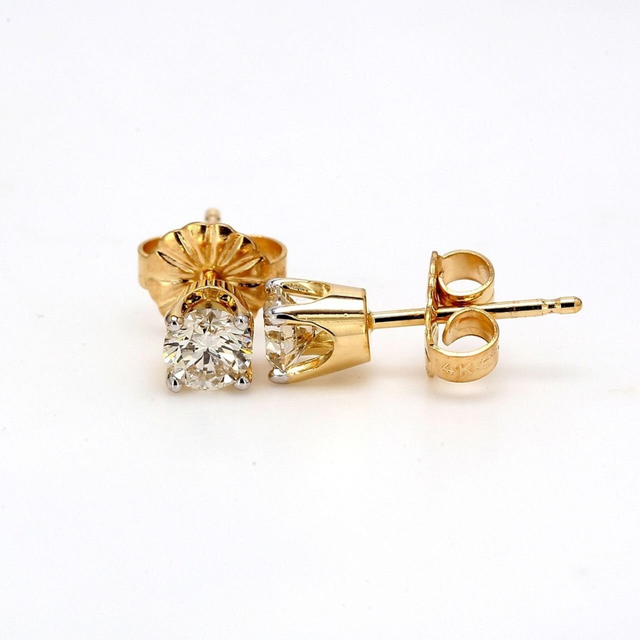 Ninacci 14K Yellow Gold 4-Prong Round Diamond Push Back Stud Earrings - 0.49 Carat Total Diamond Weight
