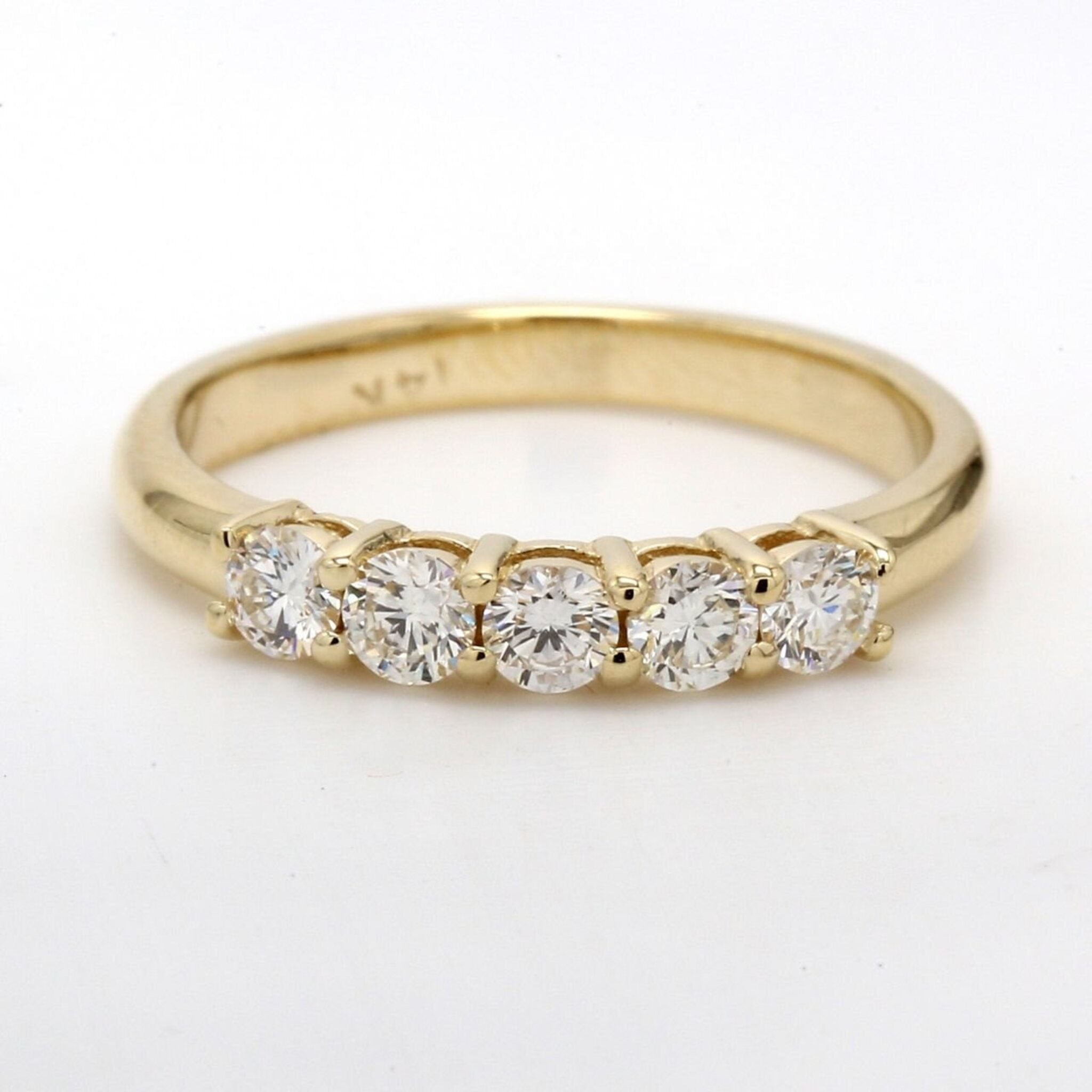 Ninacci 14K Yellow Gold 5-Stone Band with Shared U-Prong Set Round Diamonds - 0.55 Carat Total Diamond Weight - Size 6.5