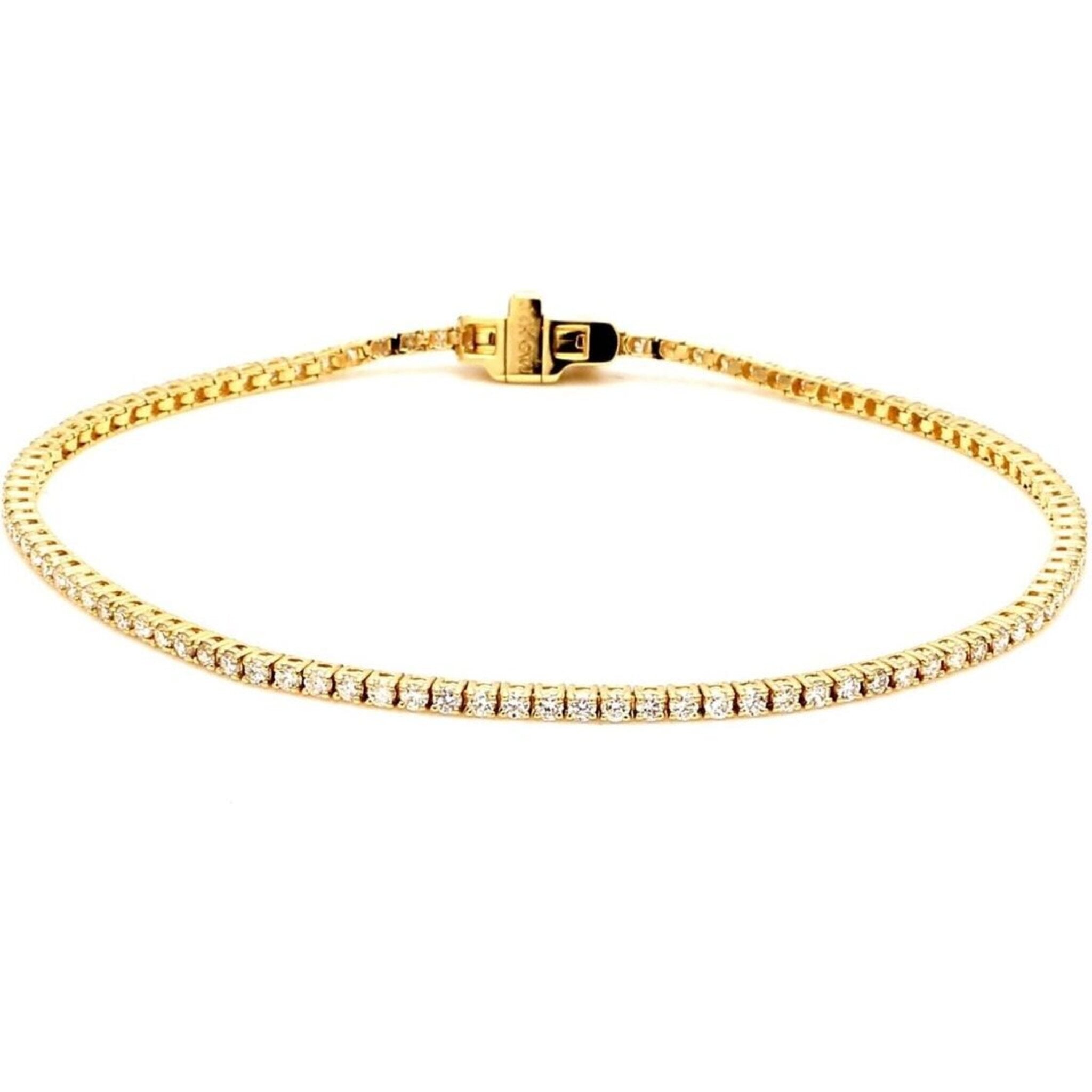 Ninacci 14K Yellow Gold 7" Tennis Bracelet with 104 Round Diamonds - 1.26 Carat Total Diamond Weight