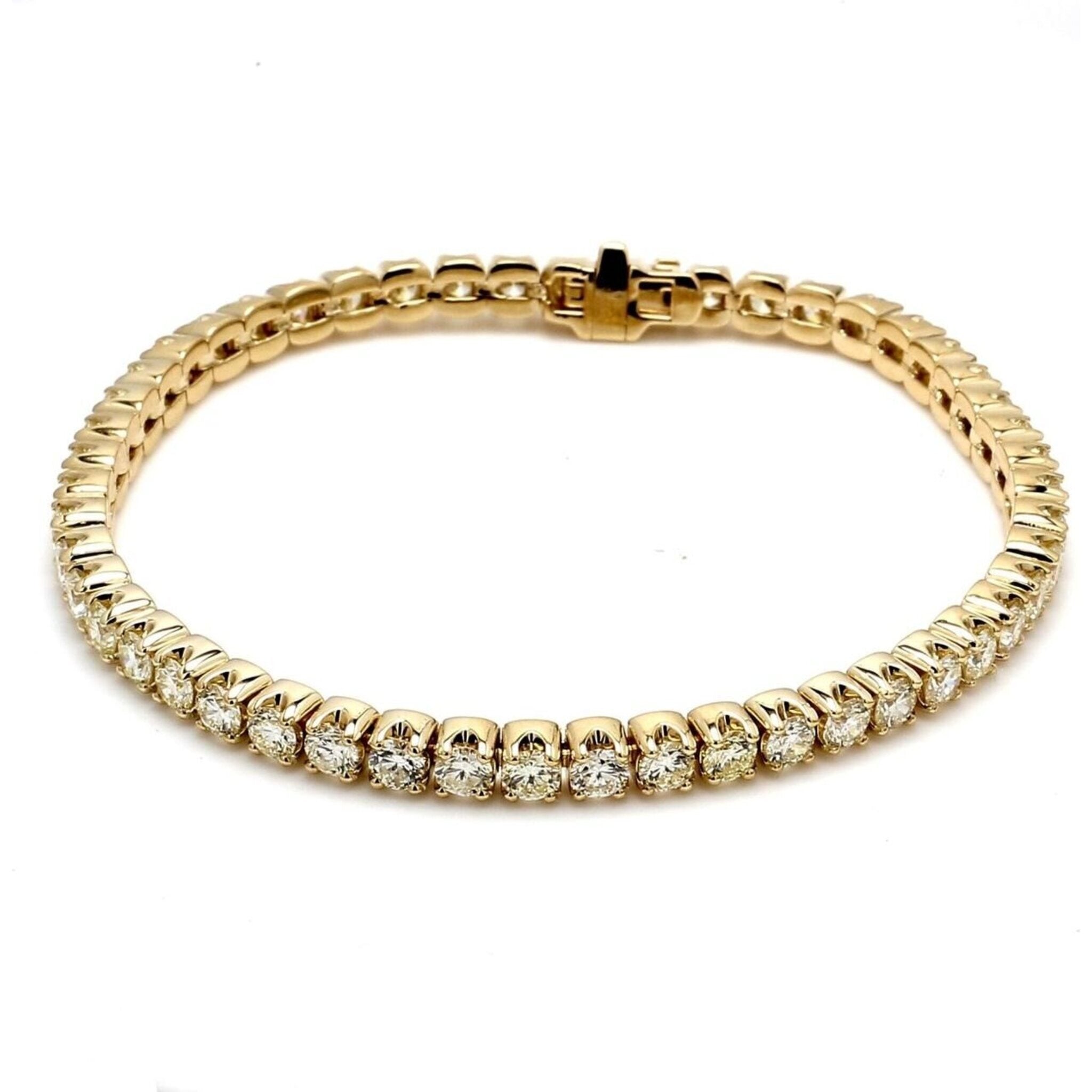 Ninacci 14K Yellow Gold 7" Tennis Bracelet with 4-Prong Set Round Diamonds - 7.29 Carat Total Diamond Weight
