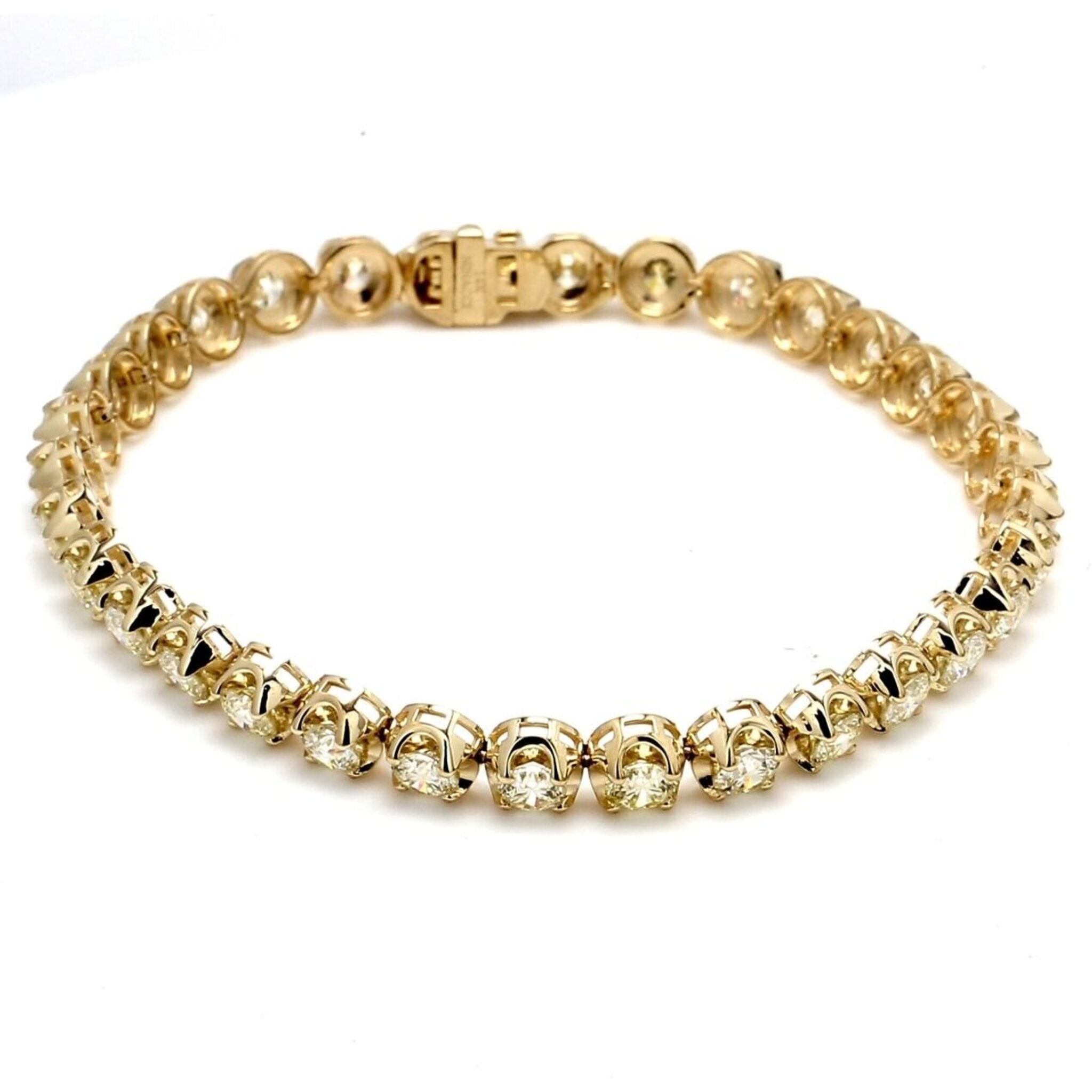 Ninacci 14K Yellow Gold 7" Tennis Bracelet with Crown Head Prong Set Round Diamonds - 7.77 Carat Total Diamond Weight