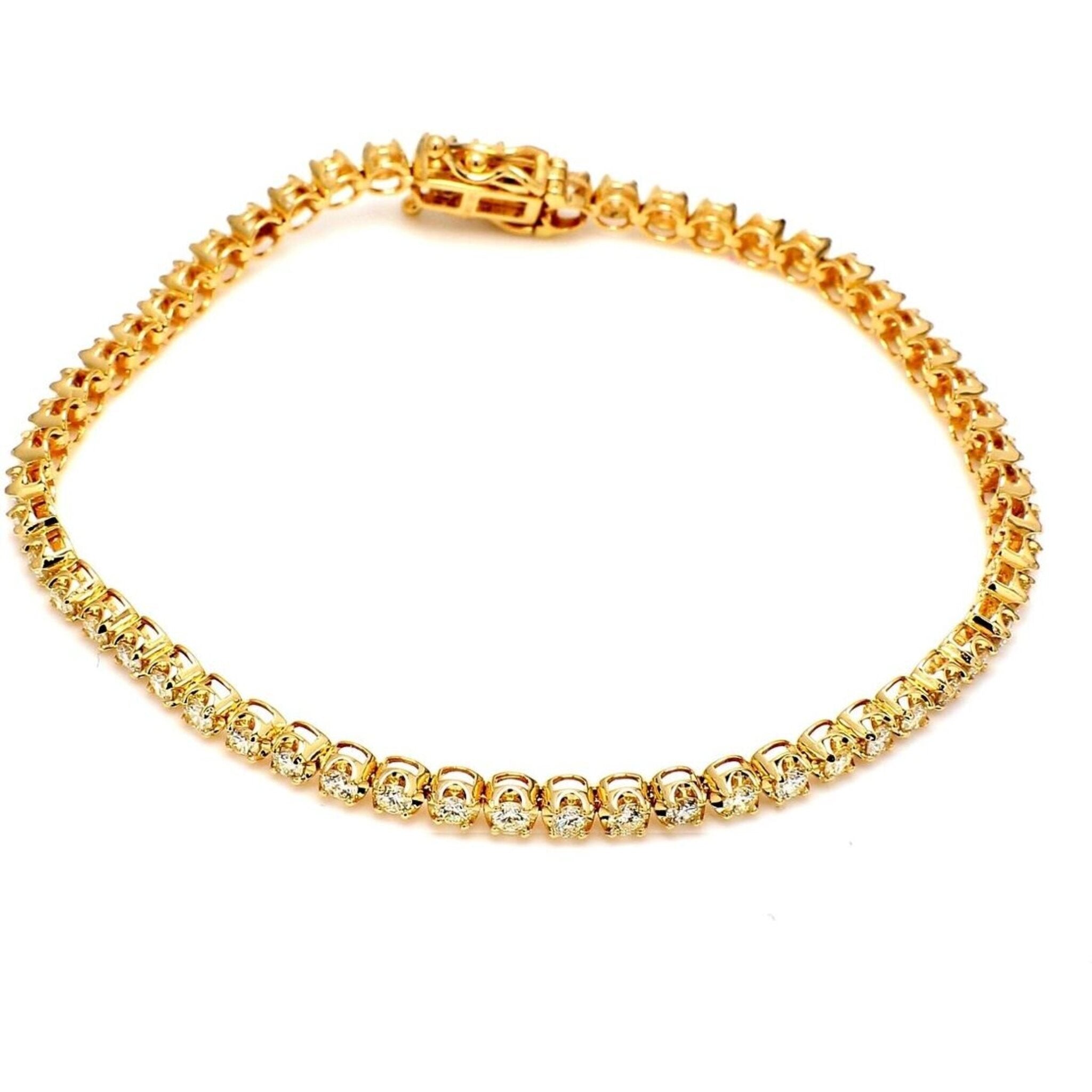Ninacci 14K Yellow Gold 7" Tennis Bracelet with Crown Head Set Round Diamonds - 3.36 Carat Total Diamond Weight