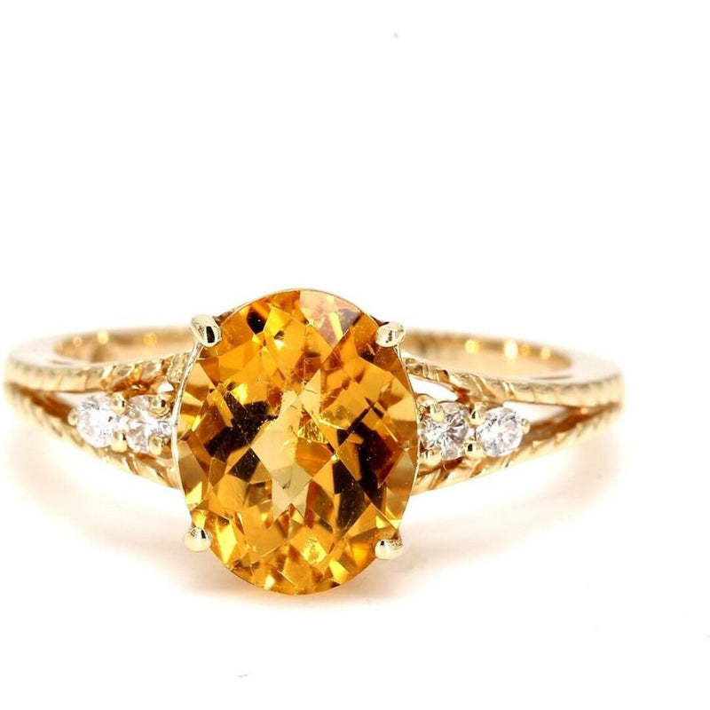 Ninacci 14K Yellow Gold Citrine and Diamond Accent Ring - 4.00 Carats Citrine - Size 7.25