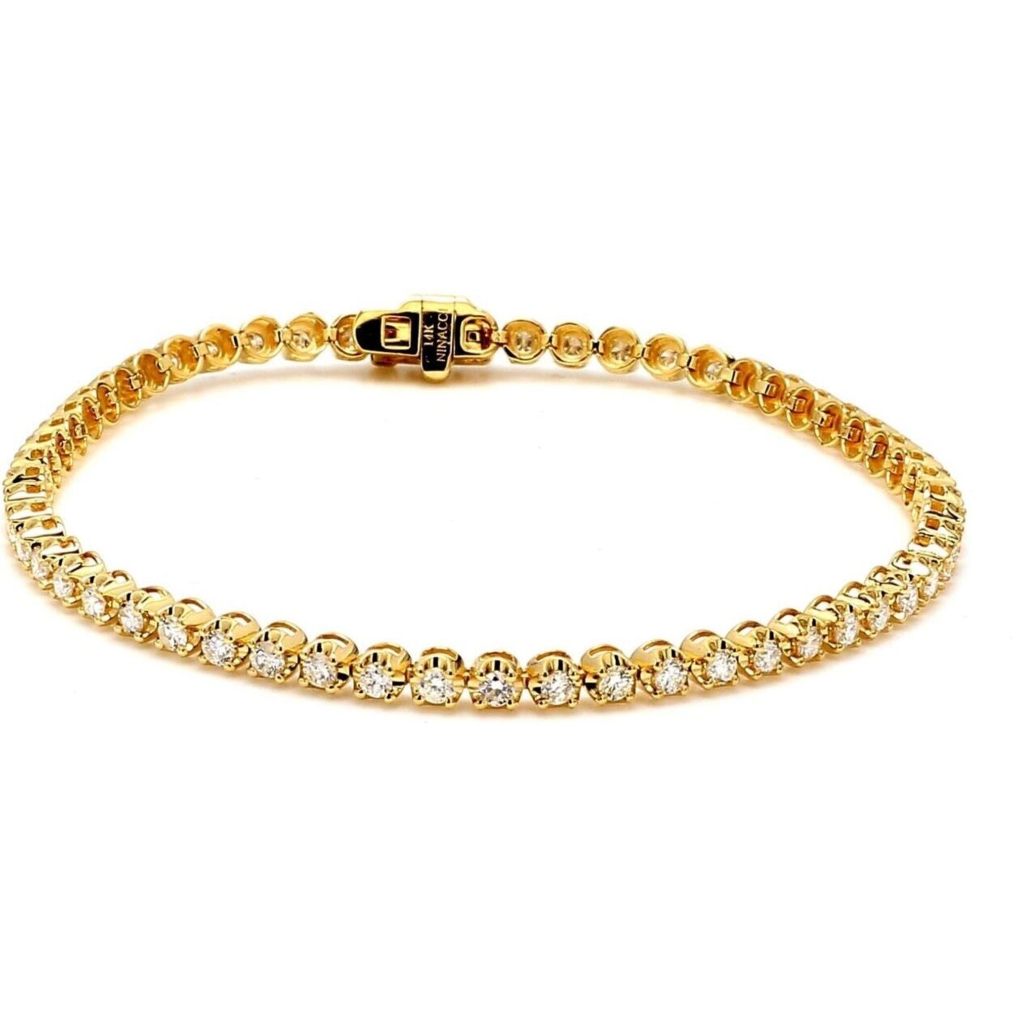 Ninacci 14K Yellow Gold Crown Head Prong Set Tennis Bracelet - 1.87 Carat Total Diamond Weight