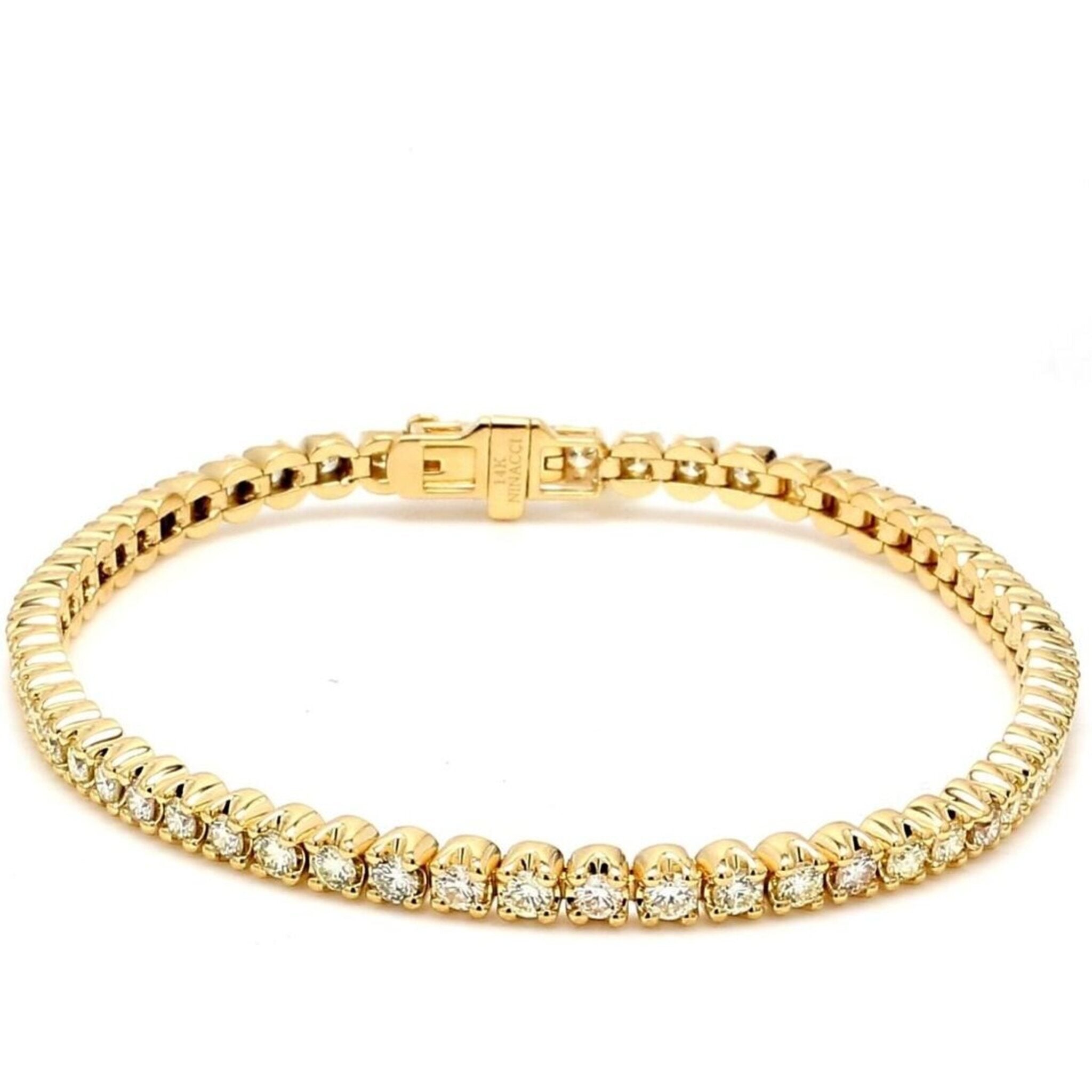 Ninacci 14K Yellow Gold Crown Set Diamond Tennis Bracelet - 2.41 Carat Total Diamond Weight