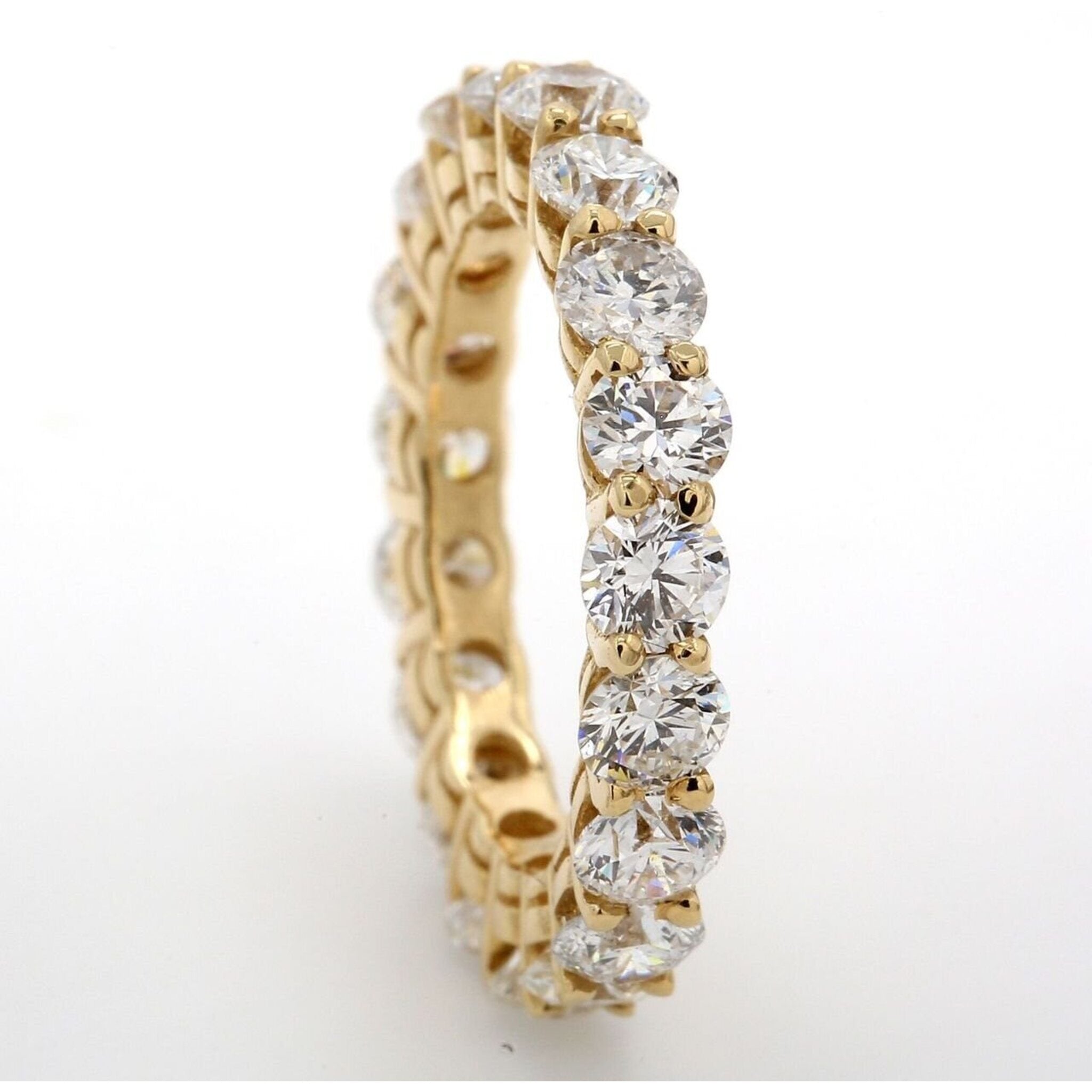 Ninacci 14K Yellow Gold Eternity Band with Shared Prong Set Round Diamonds - 3.30 Carat Total Diamond Weight - Size 5.0