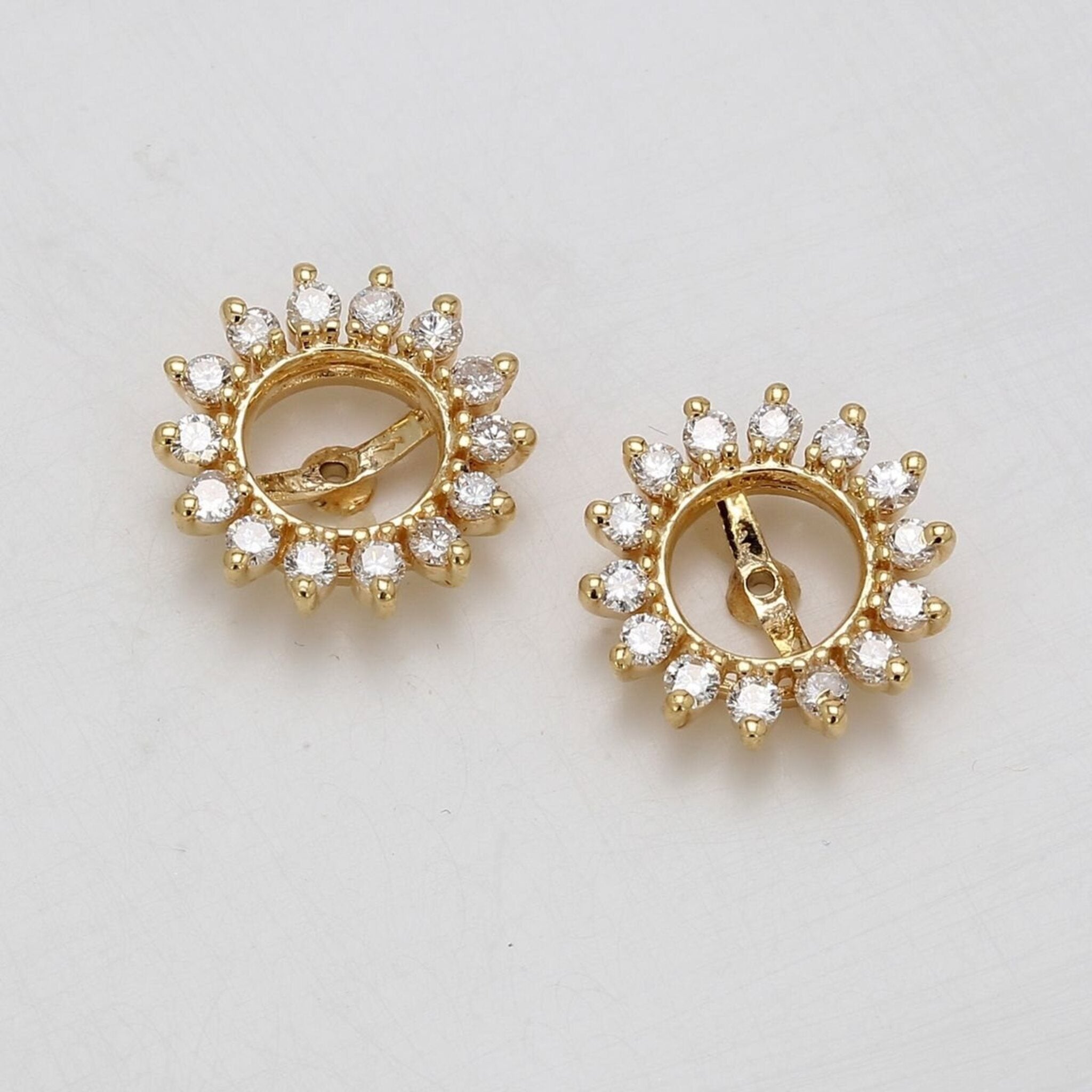 Ninacci 14K Yellow Gold Halo Earring Jacket with 3-Prong Set Round Diamonds - 0.35 Carat Total Diamond Weight