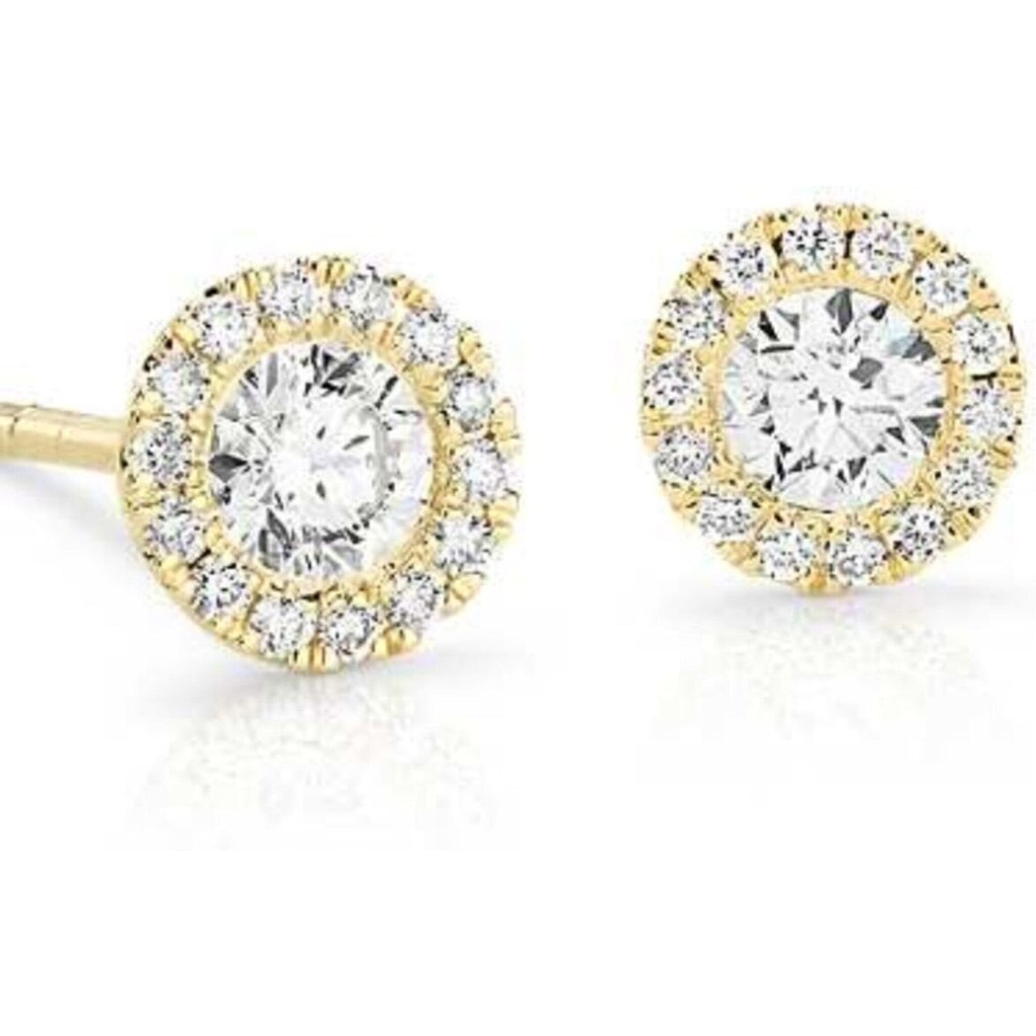 Ninacci 14K Yellow Gold Halo Stud Earrings with 1.52 Carat Total Diamond Weight Diamonds