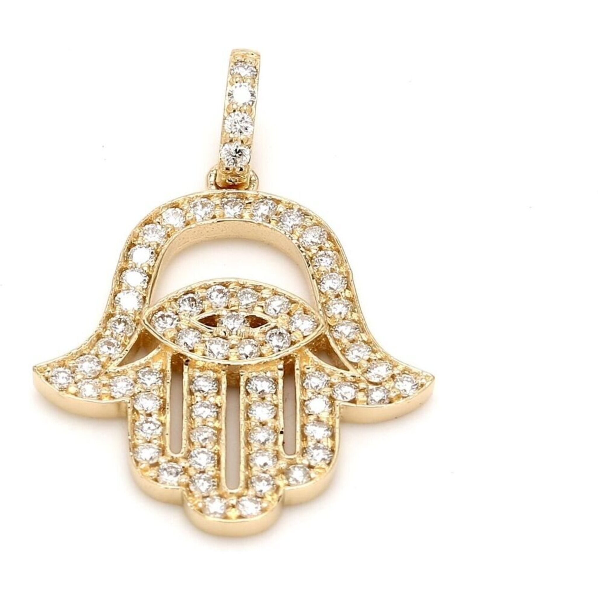 Ninacci 14K Yellow Gold Hamsa Pendant with 62 Pave Set Round Diamonds - 0.61 Carat Total Diamond Weight