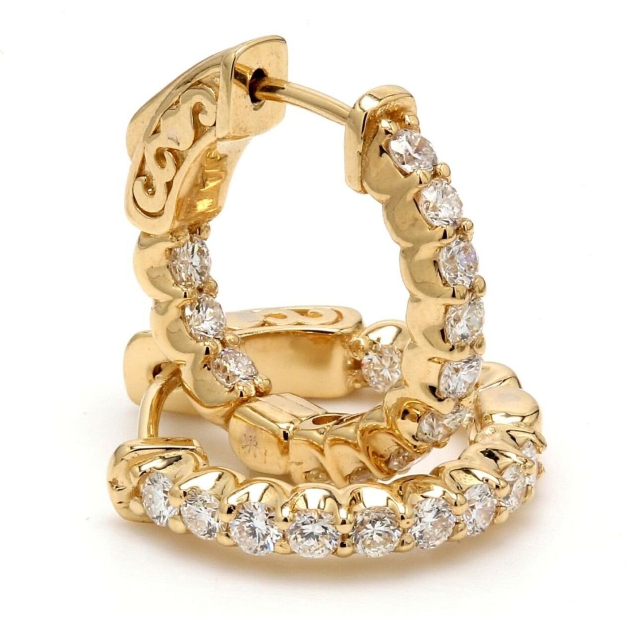 Ninacci 14K Yellow Gold Inside Out Hoop Earrings with 1.24 Carats Round Diamonds