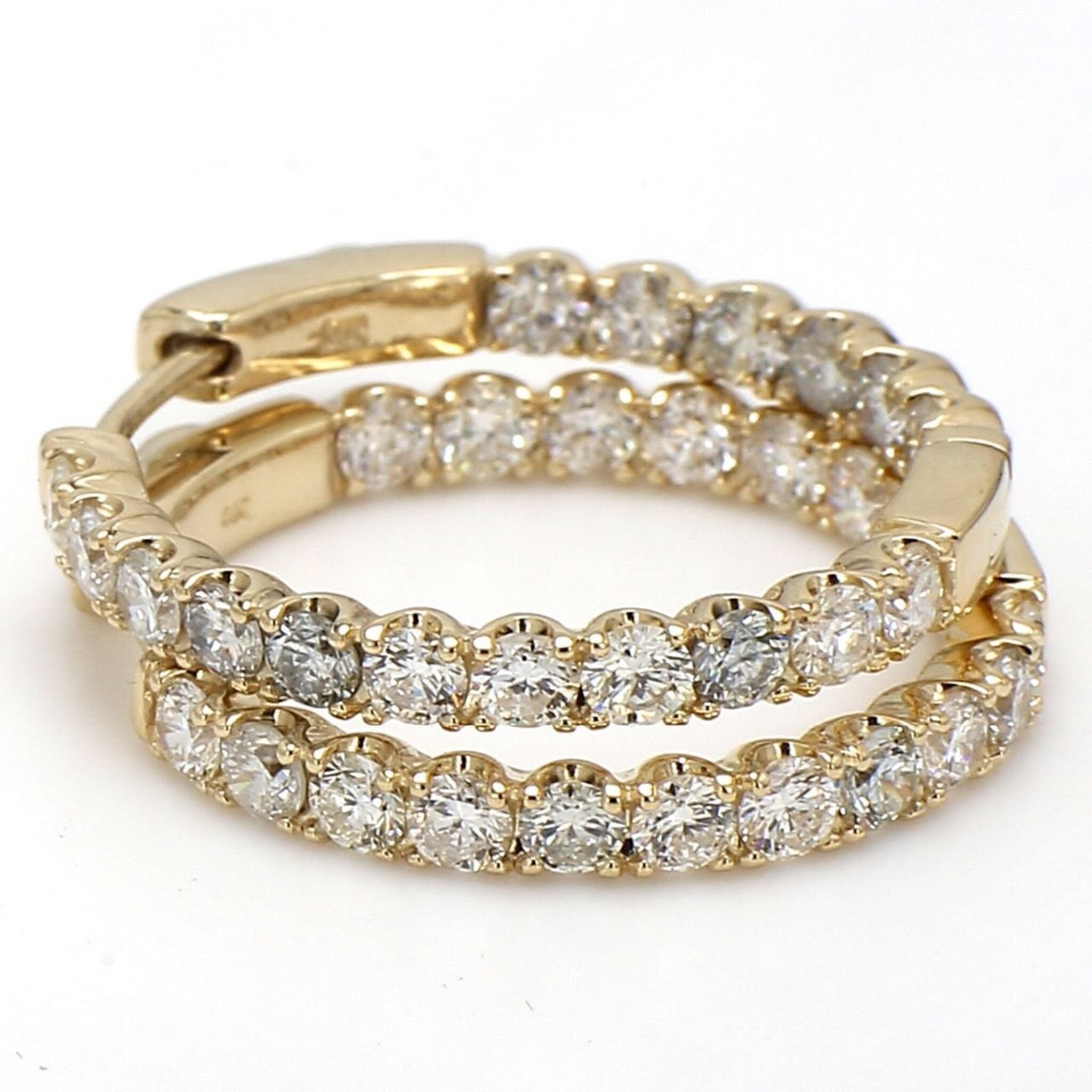 Ninacci 14K Yellow Gold Inside Out Hoop Earrings with 2.22 Carat Total Diamond Weight