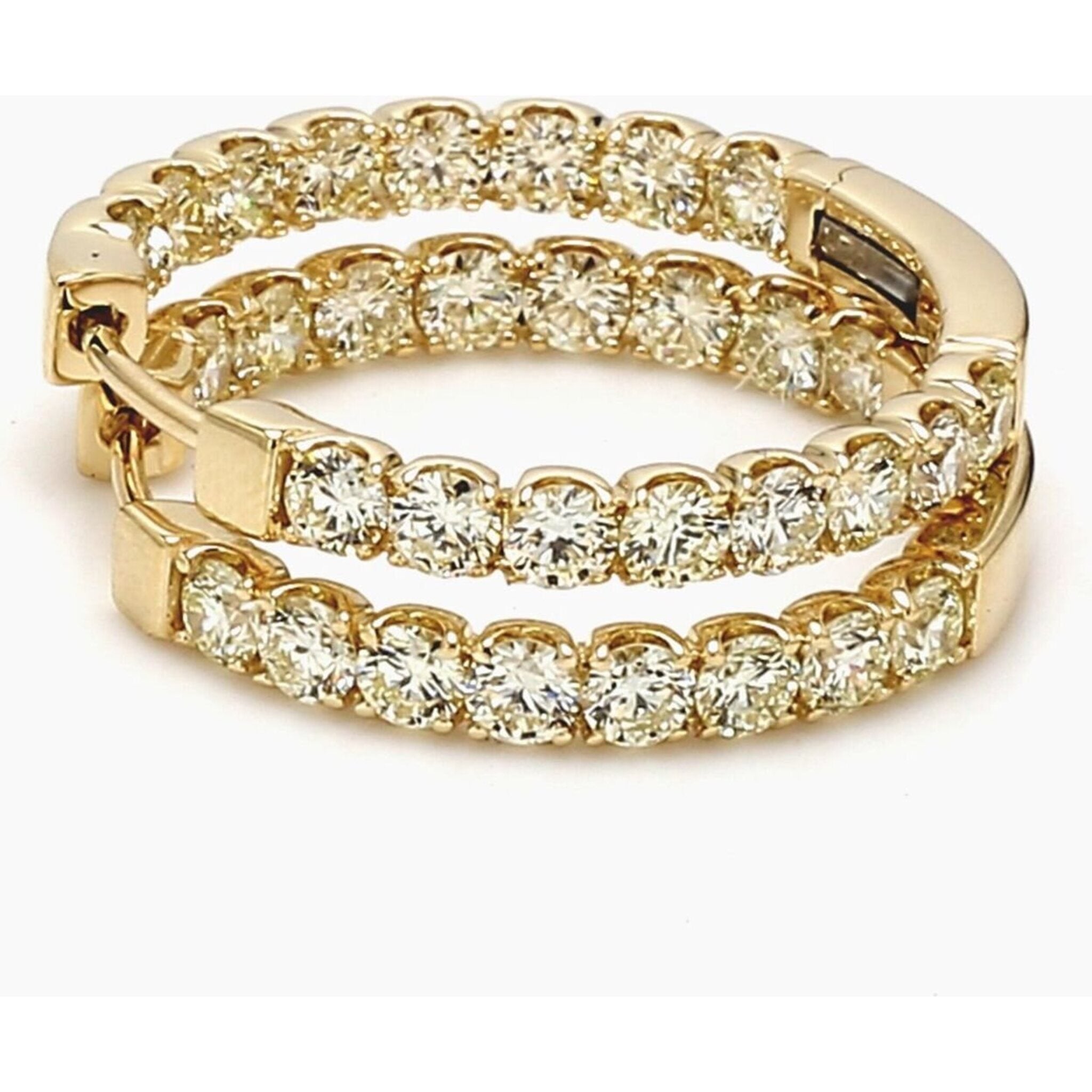 Ninacci 14K Yellow Gold Inside Out Hoop Earrings with Prong Set Round Diamonds - 2.90 Carat Total Diamond Weight