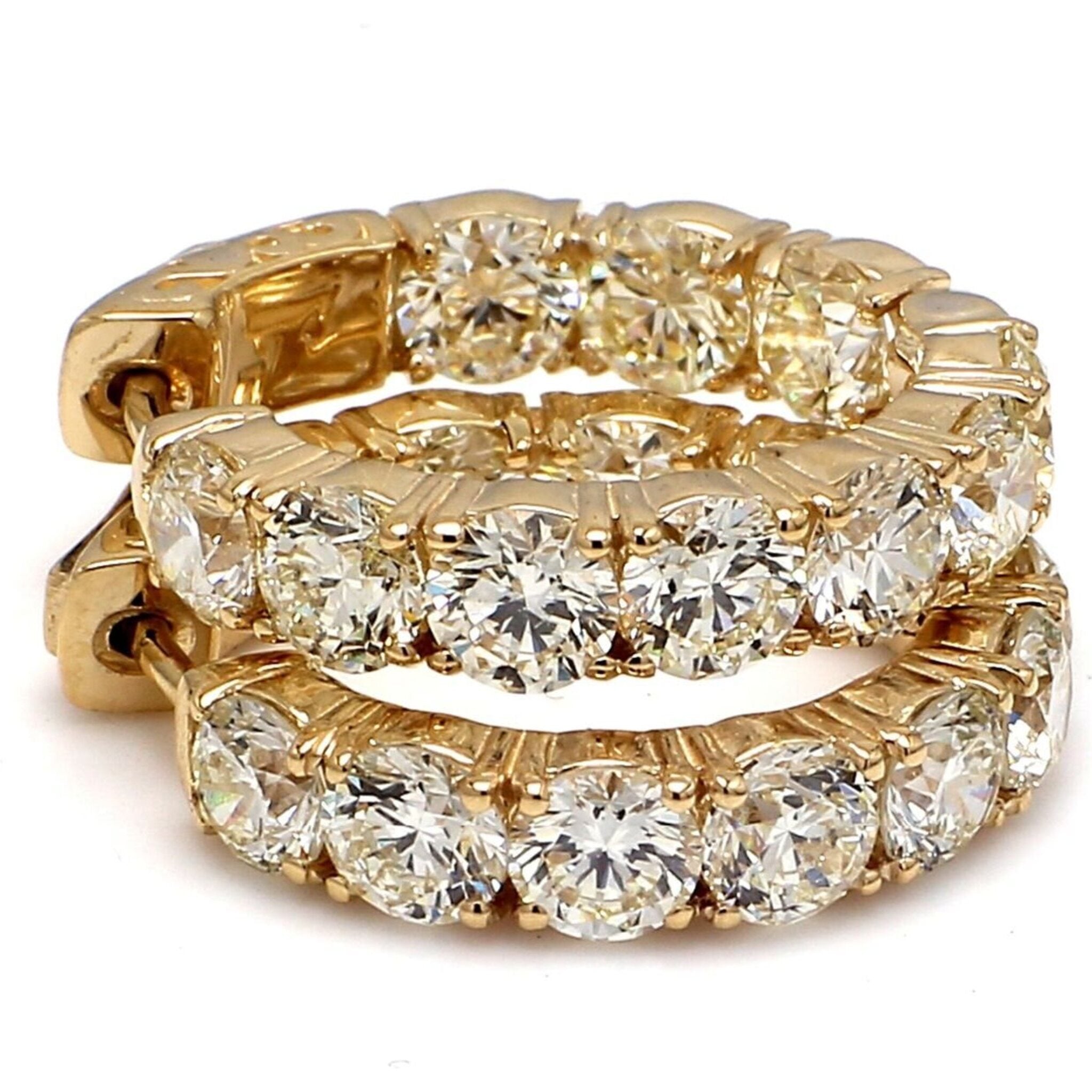 Ninacci 14K Yellow Gold Inside Out Hoop Earrings with Prong-Set Round Diamonds - 6.40 Carat Total Diamond Weight