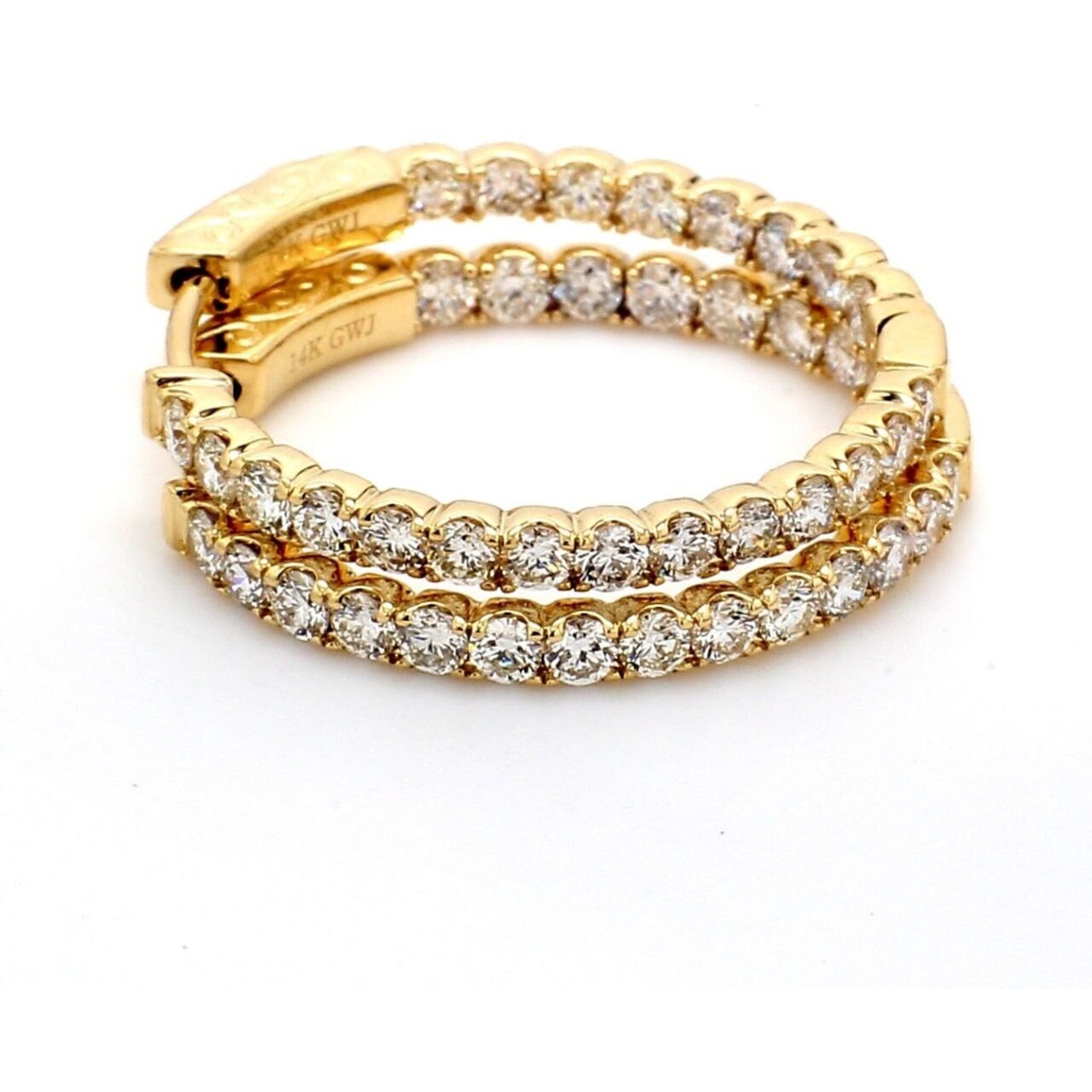 Ninacci 14K Yellow Gold Inside Out Hoop Earrings with U-Prong Set Diamonds - 1.67 Carat Total Diamond Weight