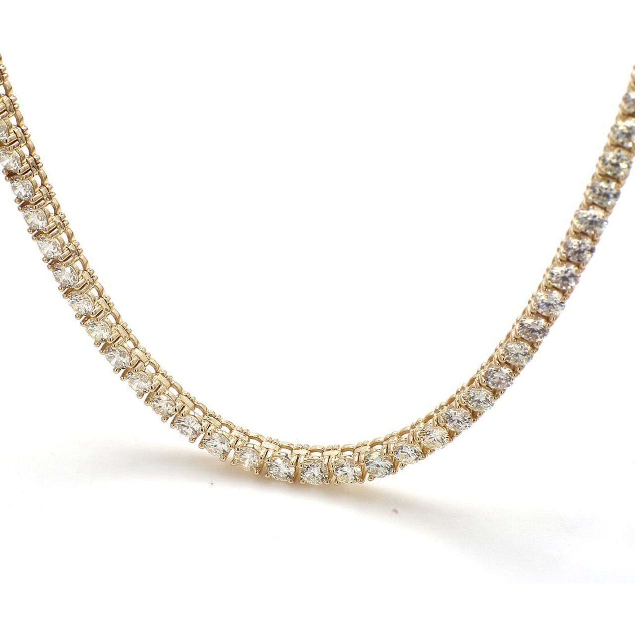 Ninacci 14K Yellow Gold Radiance Tennis Necklace with 14.57 Carats Round Diamonds.