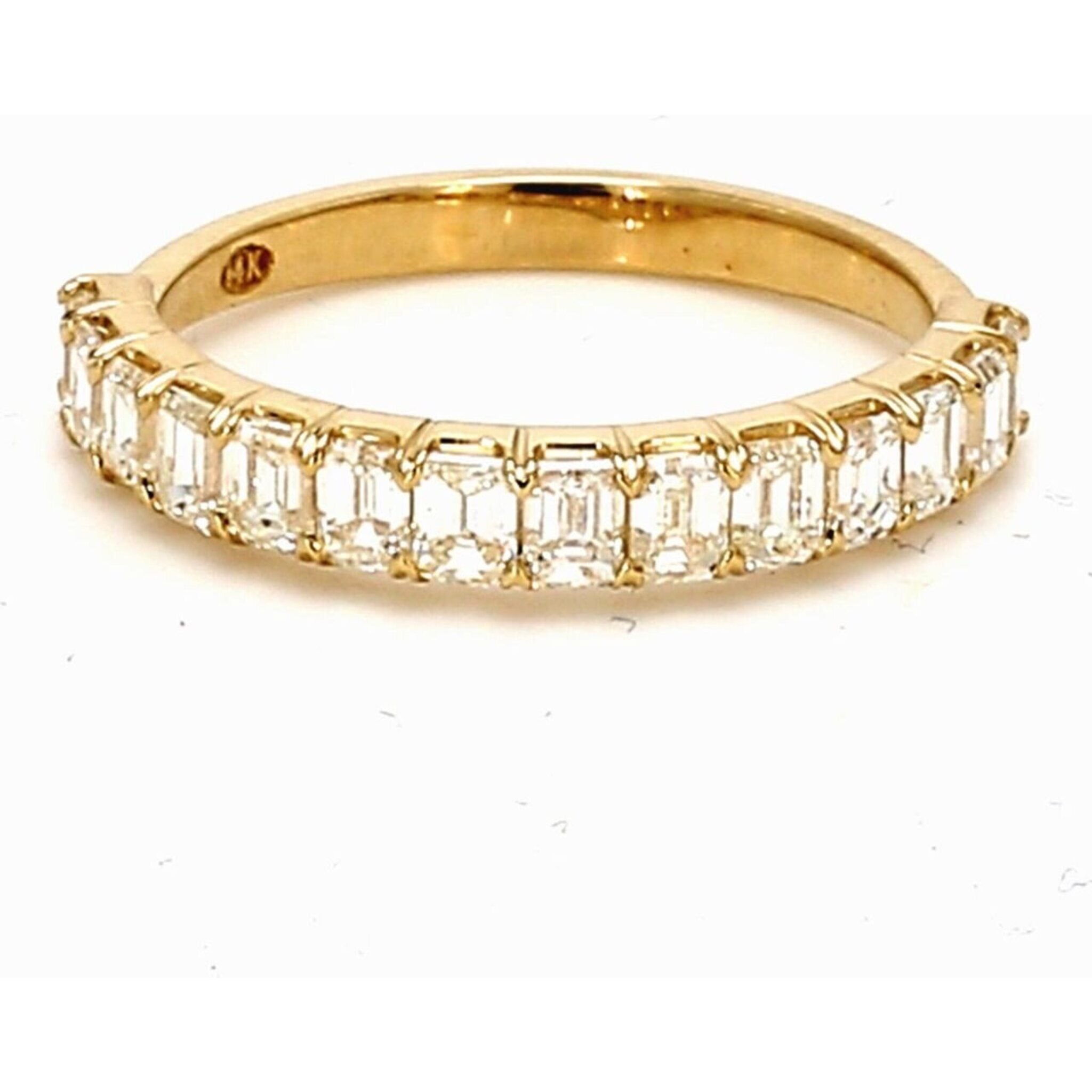 Ninacci 14K Yellow Gold Single Row Band with 1.23 Carats Emerald Cut Diamonds - Size 6.0