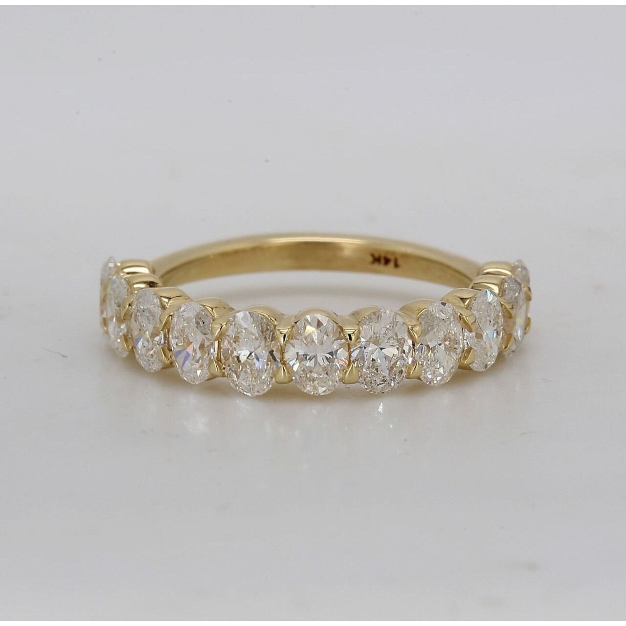 Ninacci 14K Yellow Gold Single Row Band with Prong-Set Oval Diamonds - 1.64 Carat Total Diamond Weight - Size 5.0