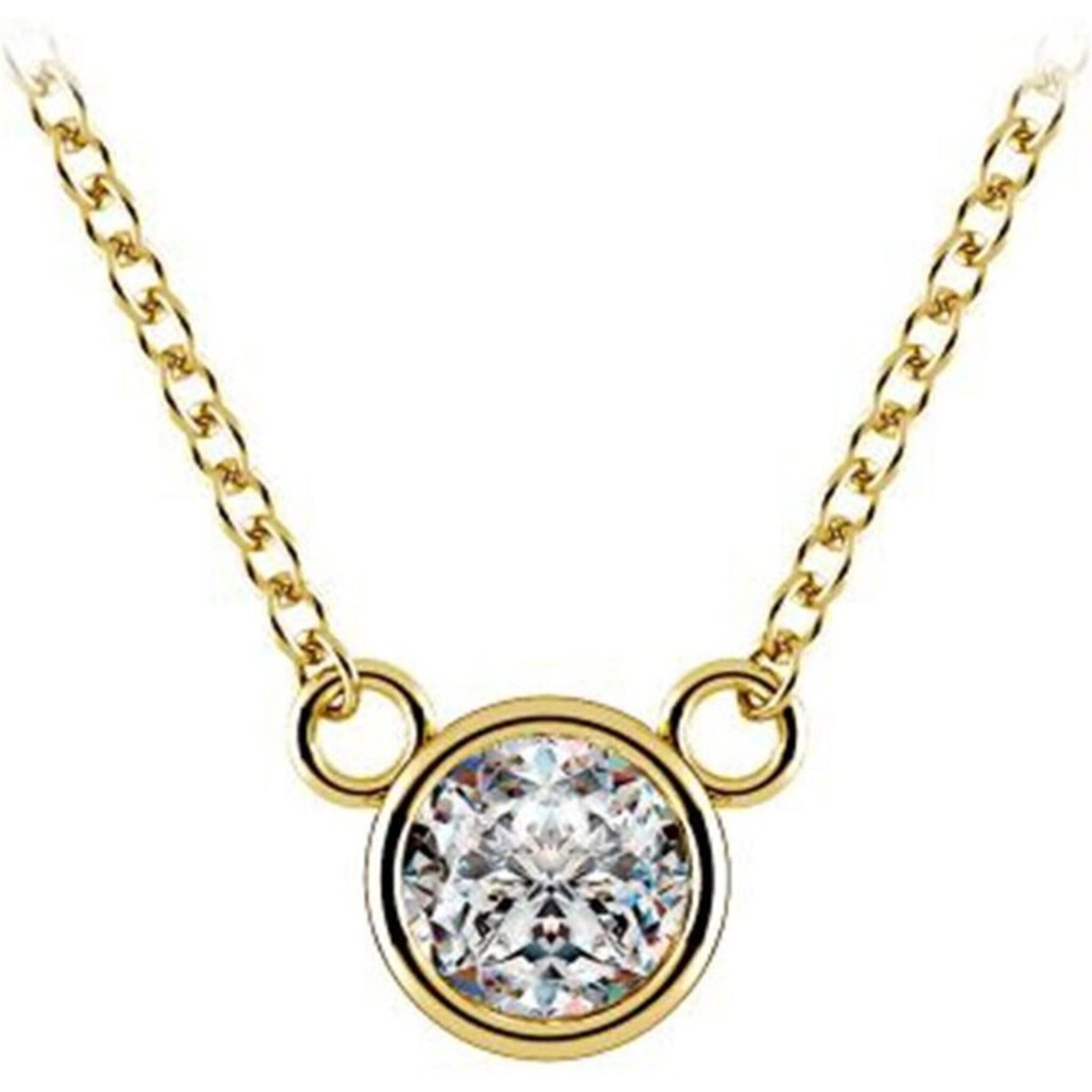 Ninacci 14K Yellow Gold Solitaire Elegance Necklace with Bezel-Set Round Diamond - 0.22 Carat Total Diamond Weight