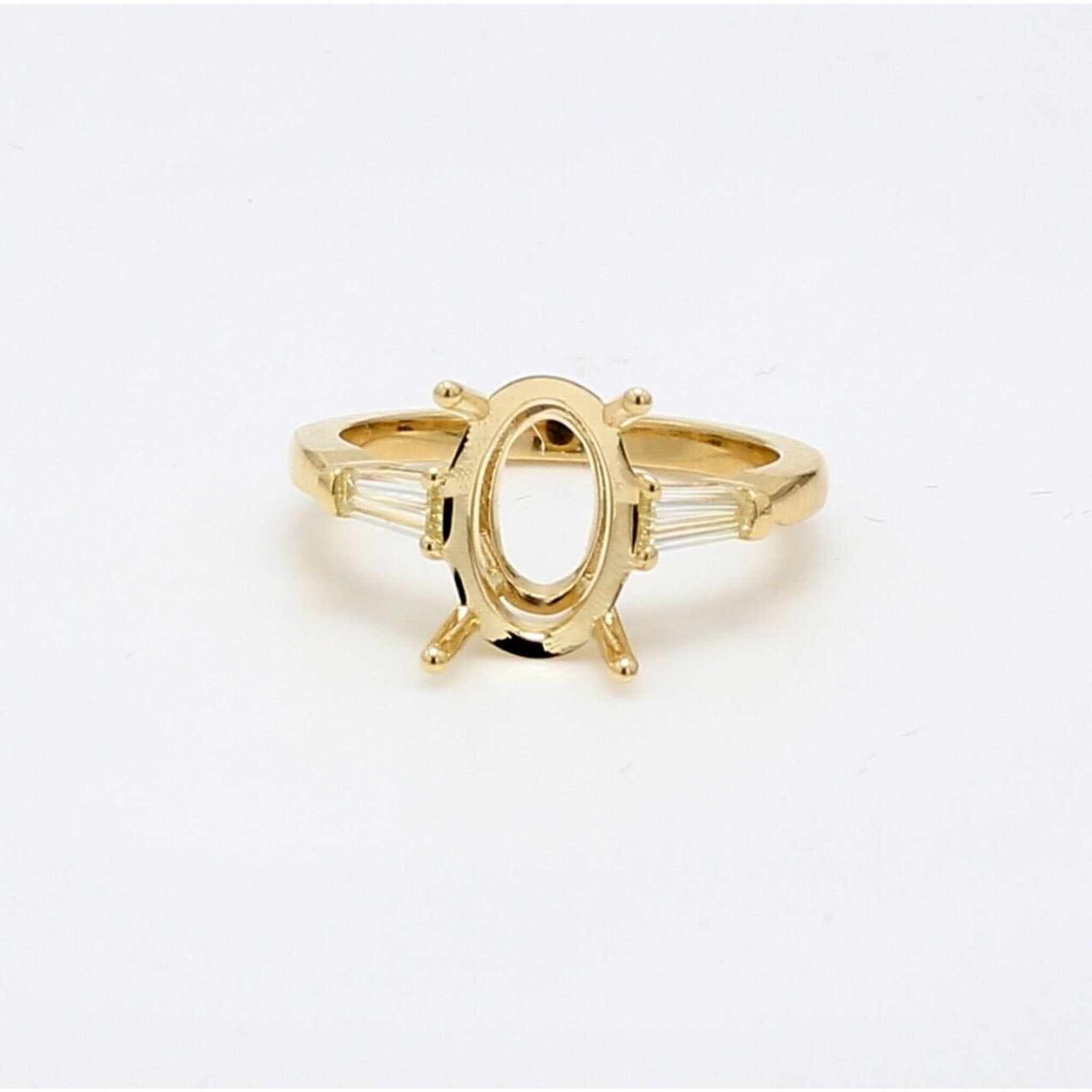 Ninacci 14K Yellow Gold Three-Stone Semi-Mount Engagement Ring with Baguette Diamonds - 0.38 Carat Total Diamond Weight - Size 6.0