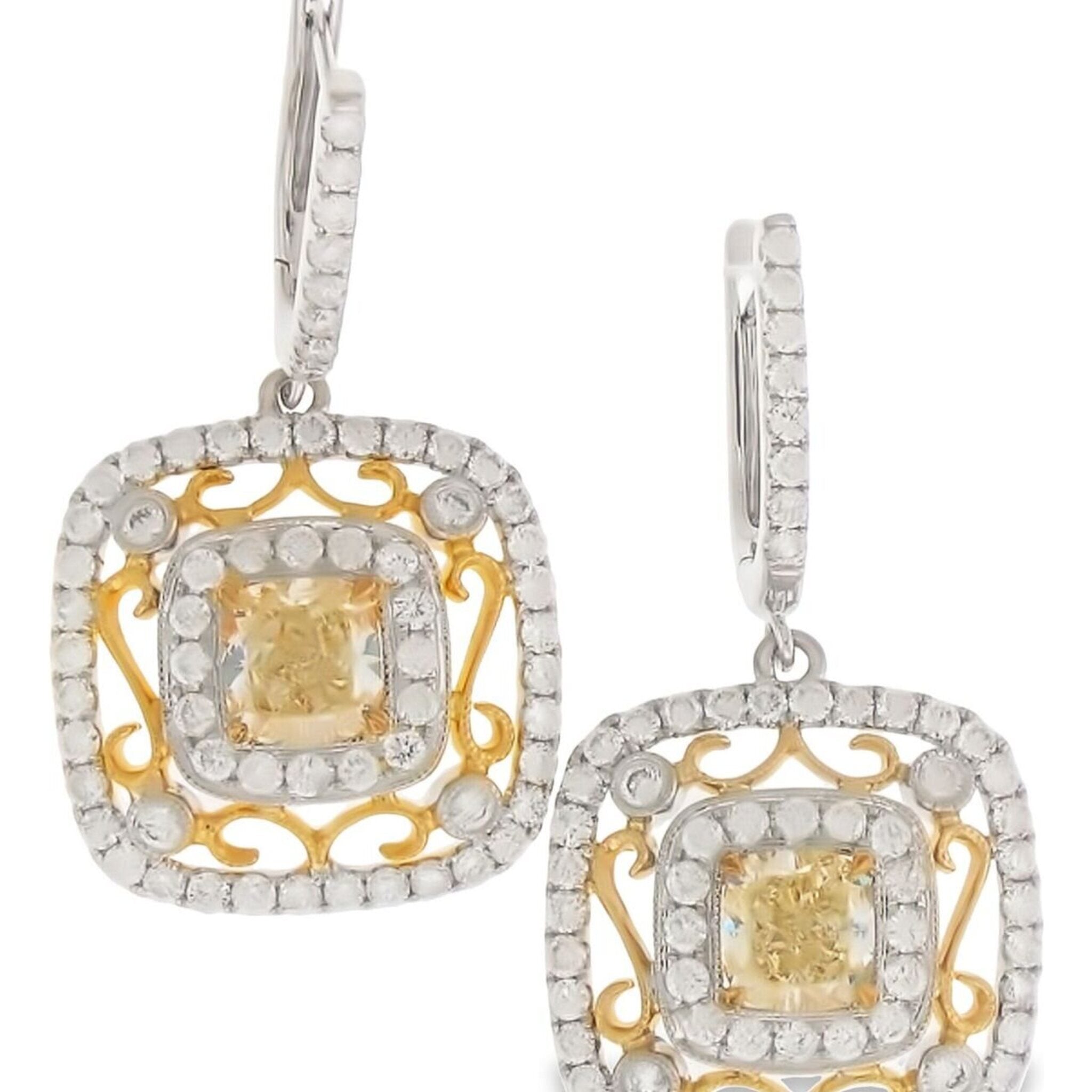 Ninacci 18K 2-Tone Filigree Diamond Dangle Earrings - 2.42 Carat Total Diamond Weight