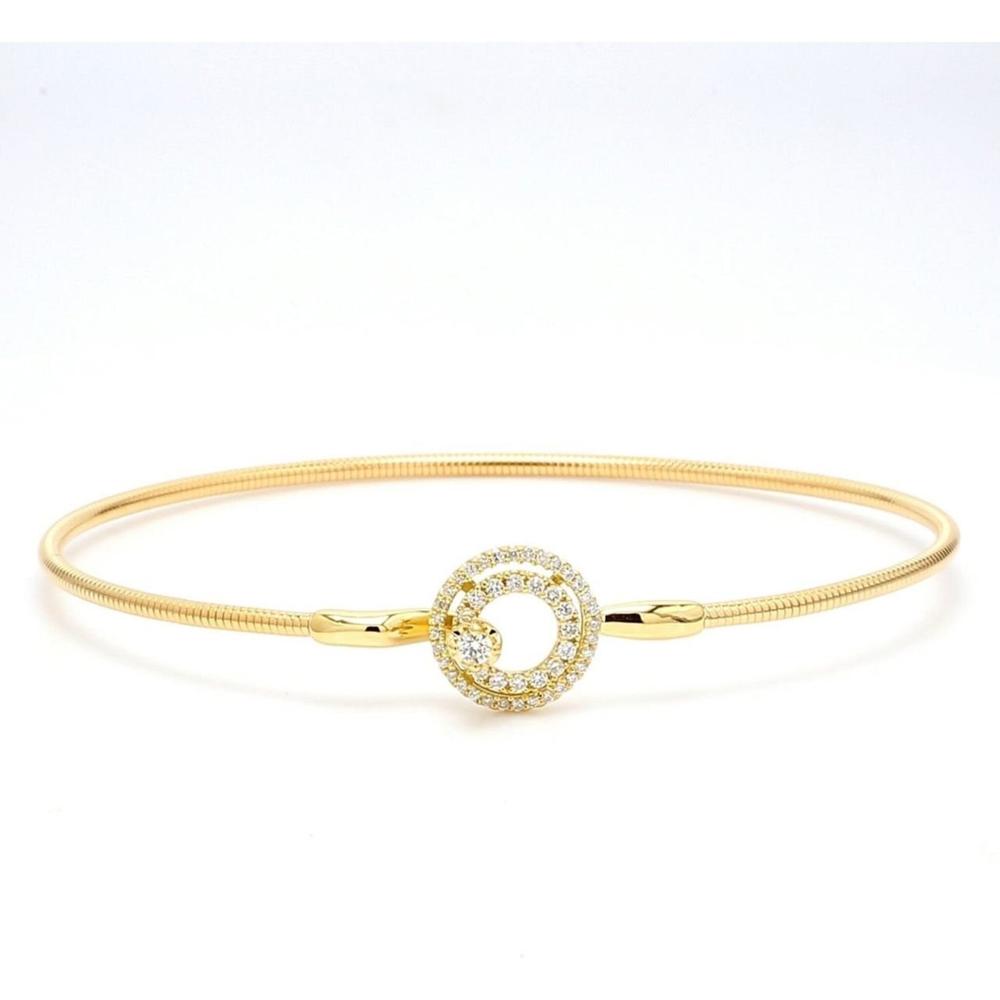 Ninacci 18K Gold Double Halo Hook Bangle Cable Bracelet with Prong Set Diamonds - 0.24 Carat Total Diamond Weight
