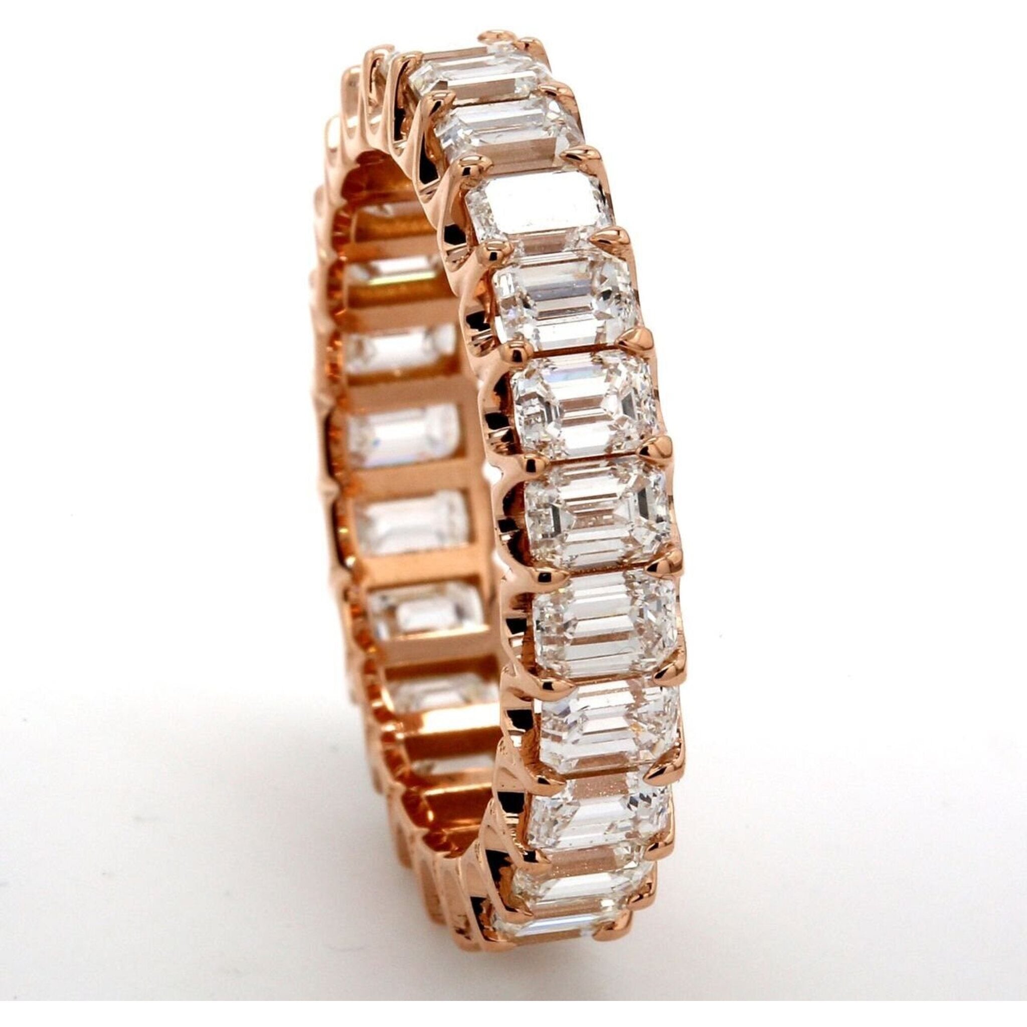 Ninacci 18K Rose Gold 4.46 Carats Emerald Cut Diamond Eternity Band - Size 7.5