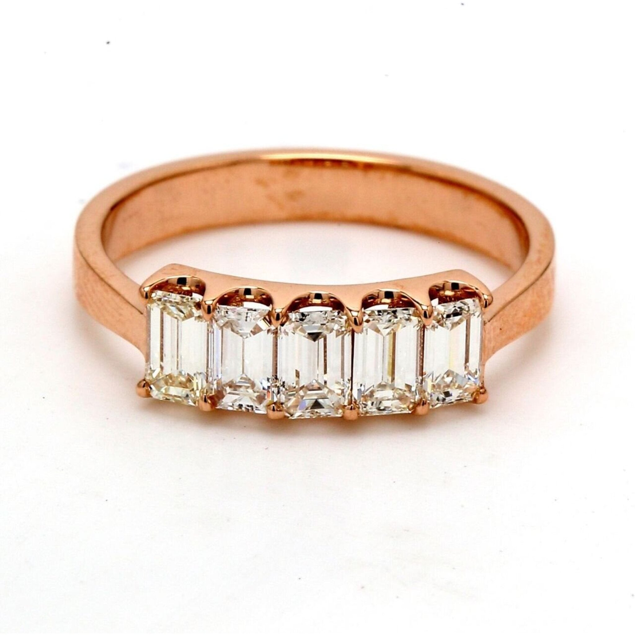 Ninacci 18K Rose Gold 5-Stone Band with Exquisite Emerald Cut Diamonds - 0.86 Carat Total Diamond Weight - Size 5.25