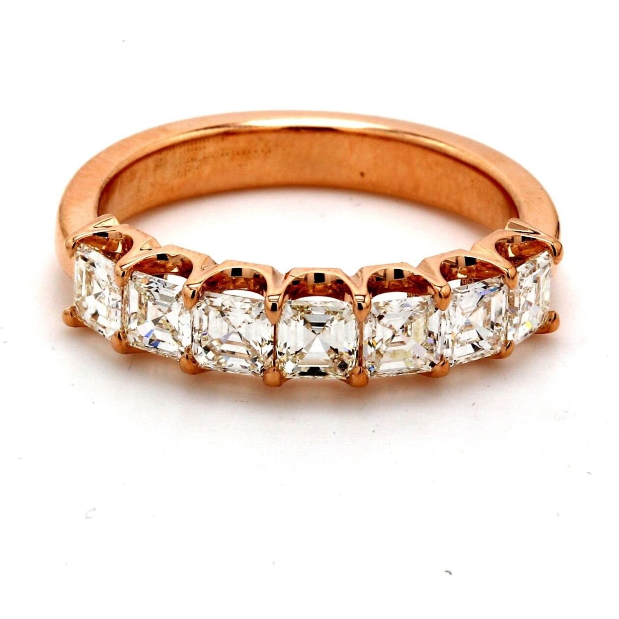 Ninacci 18K Rose Gold 7-Stone Asscher Cut Diamond Band Ring - 1.60 Carat Total Diamond Weight - Size 7.5