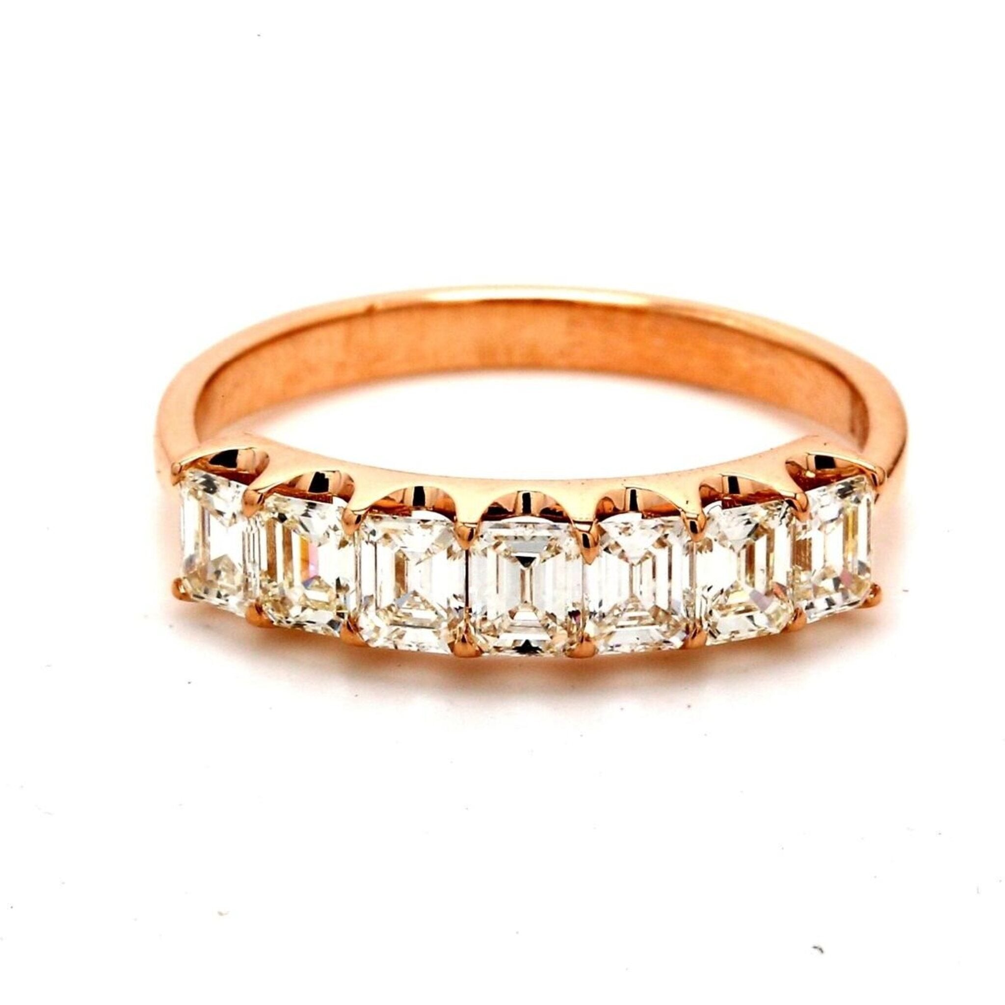 Ninacci 18K Rose Gold 7-Stone Band with U-Prong Set Emerald Cut Diamonds - 1.05 Carat Total Diamond Weight - Size 6.5
