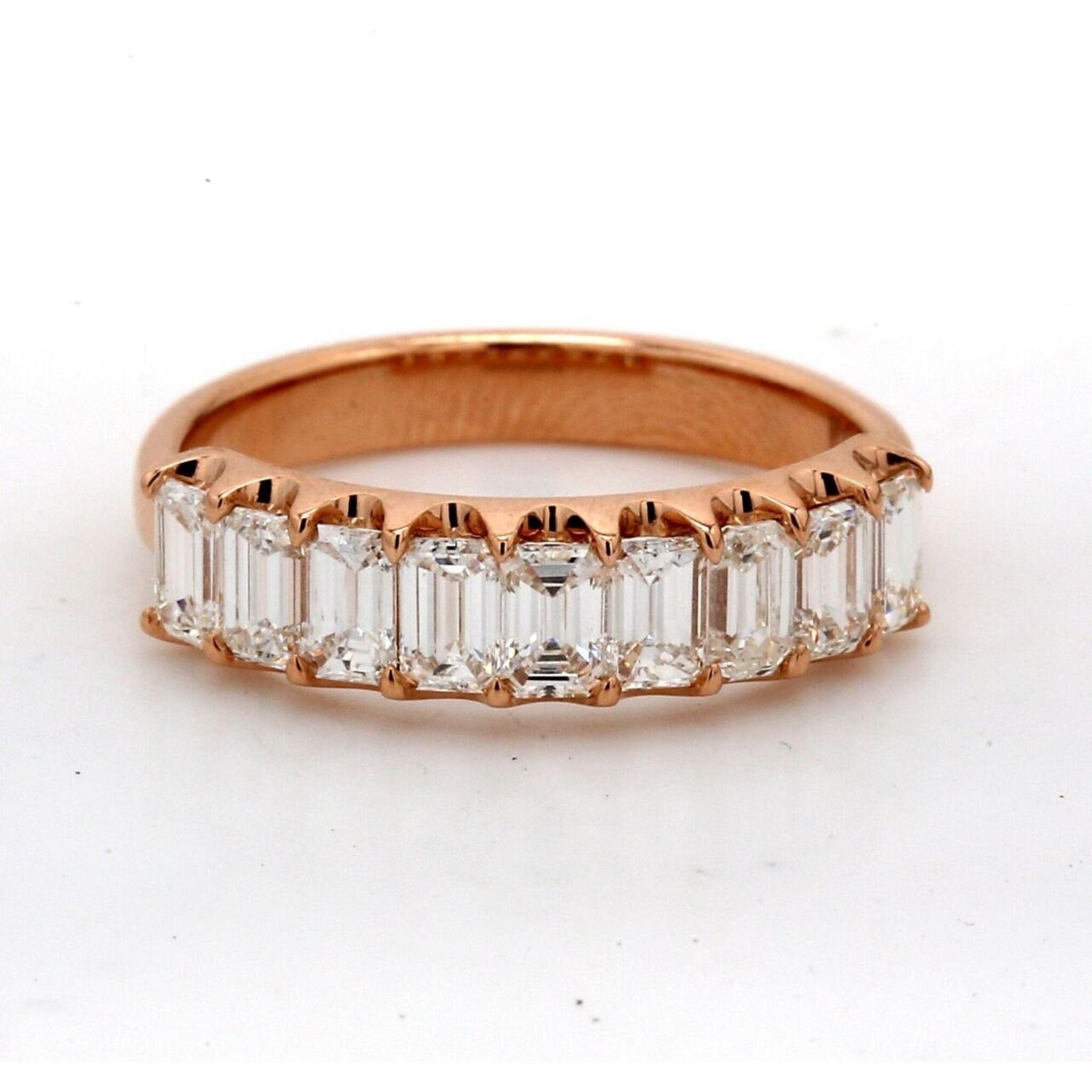 Ninacci 18K Rose Gold 9-Stone Band with U-Prong Set Emerald Cut Diamonds - 1.11 Carat Total Diamond Weight - Size 5.5