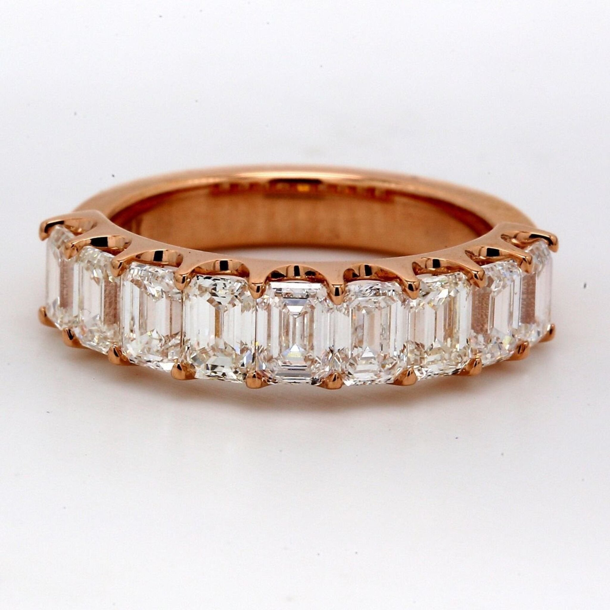 Ninacci 18K Rose Gold 9-Stone Band with U-Prong Set Emerald Cut Diamonds - 2.40 Carat Total Diamond Weight - Size 6.0