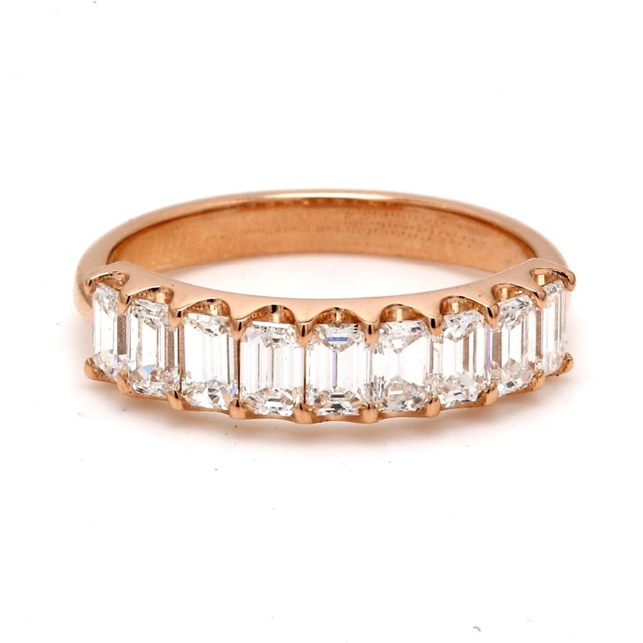 Ninacci 18K Rose Gold 9-Stone Emerald Cut Diamond Band - 0.99 Carat Total Diamond Weight - Size 5.25
