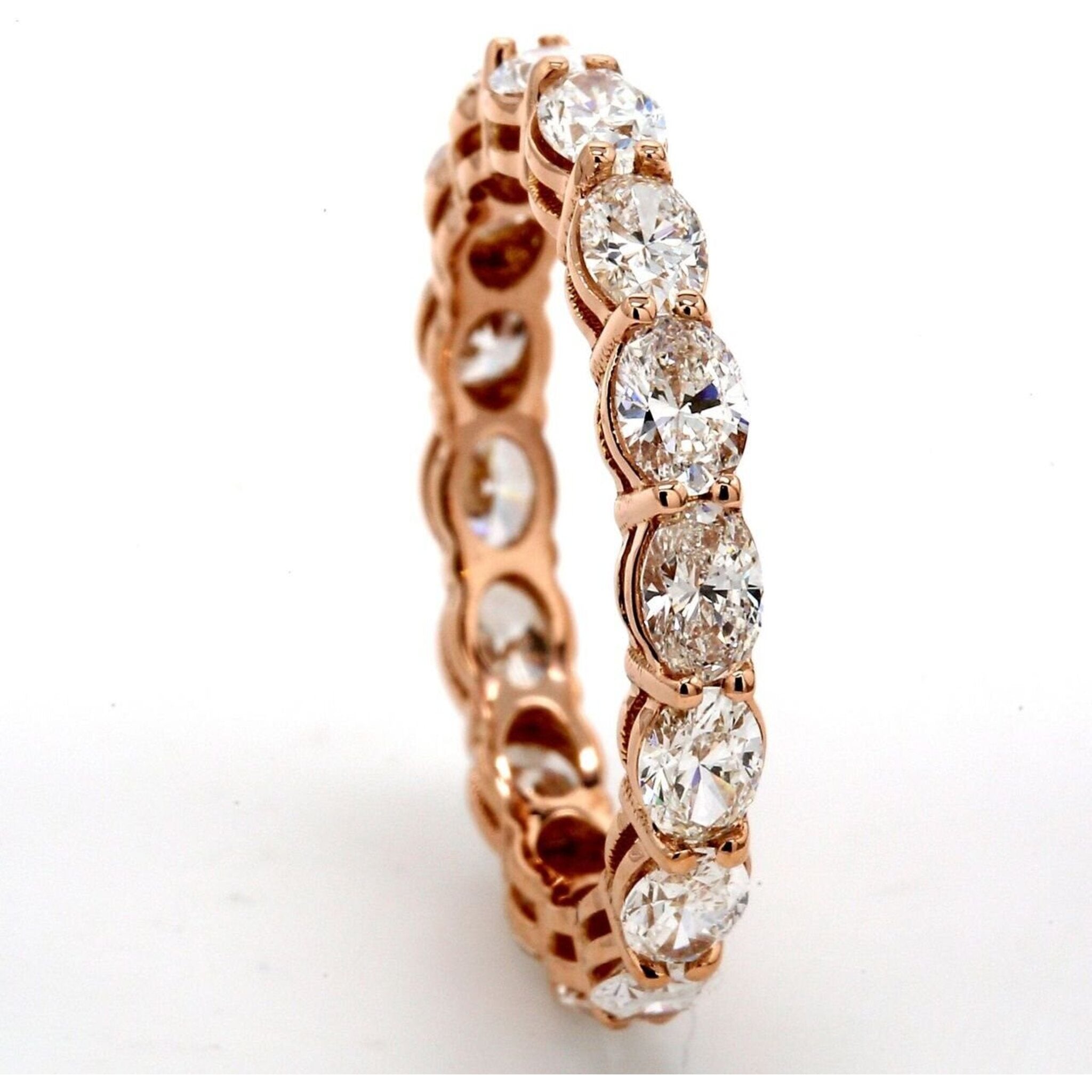 Ninacci 18K Rose Gold Eternity Band with Oval Cut Diamonds - 2.18 Carat Total Diamond Weight - Size 6.0