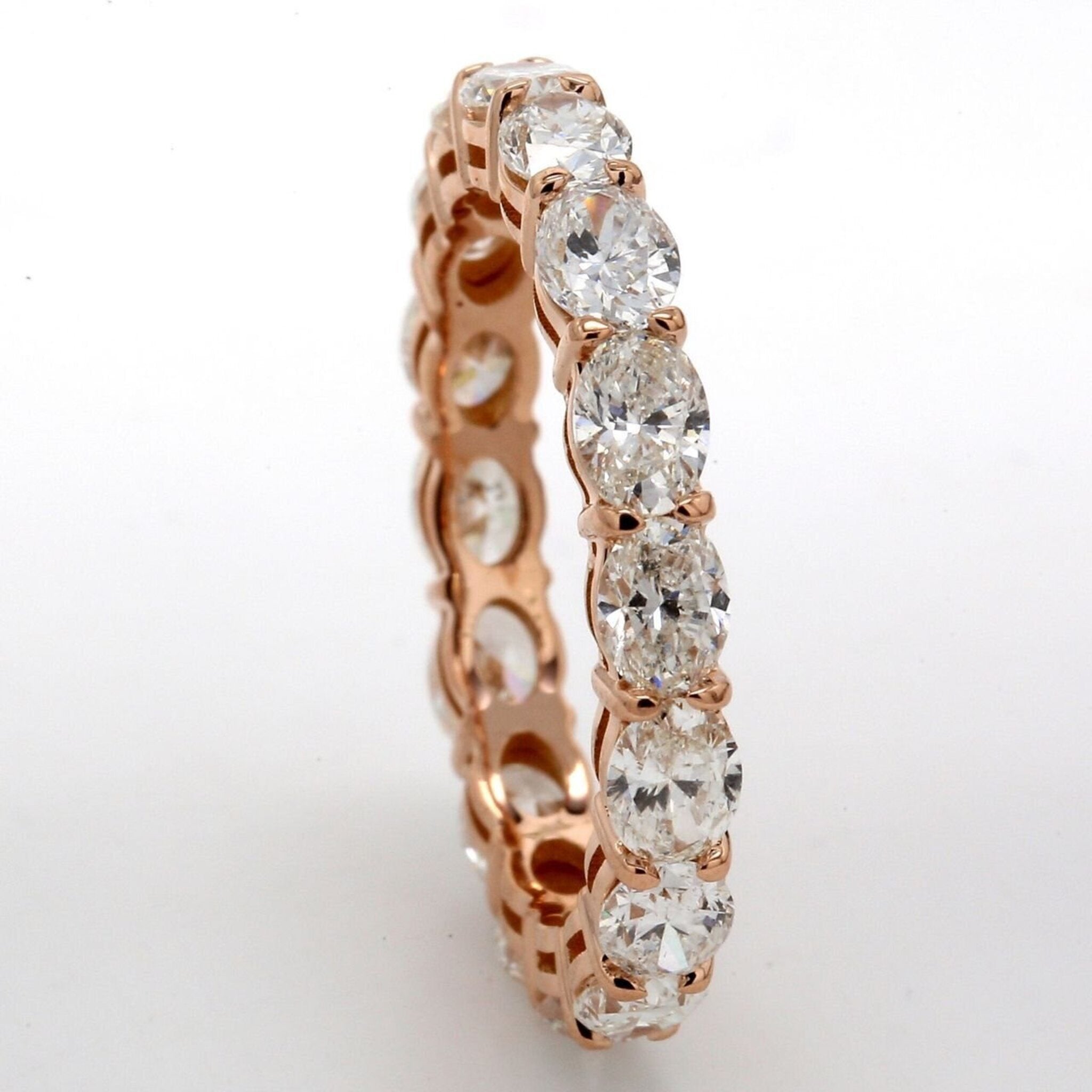 Ninacci 18K Rose Gold Eternity Band with Prong-Set Oval Diamonds - 3.04 Carat Total Diamond Weight - Size 7.0
