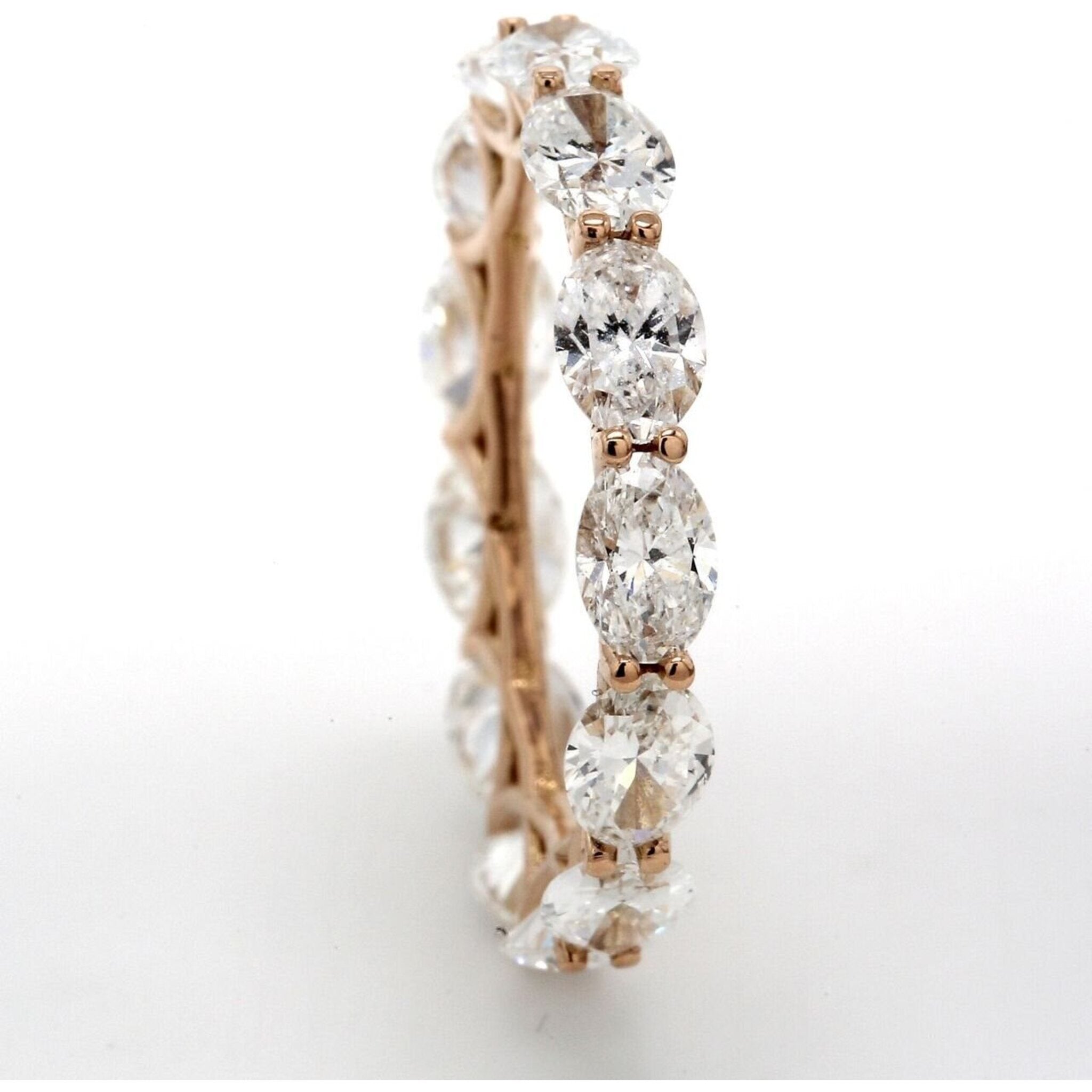 Ninacci 18K Rose Gold Eternity Band with Prong Set Sideway Oval Cut Diamonds - 3.78 Carat Total Diamond Weight - Size 6.75