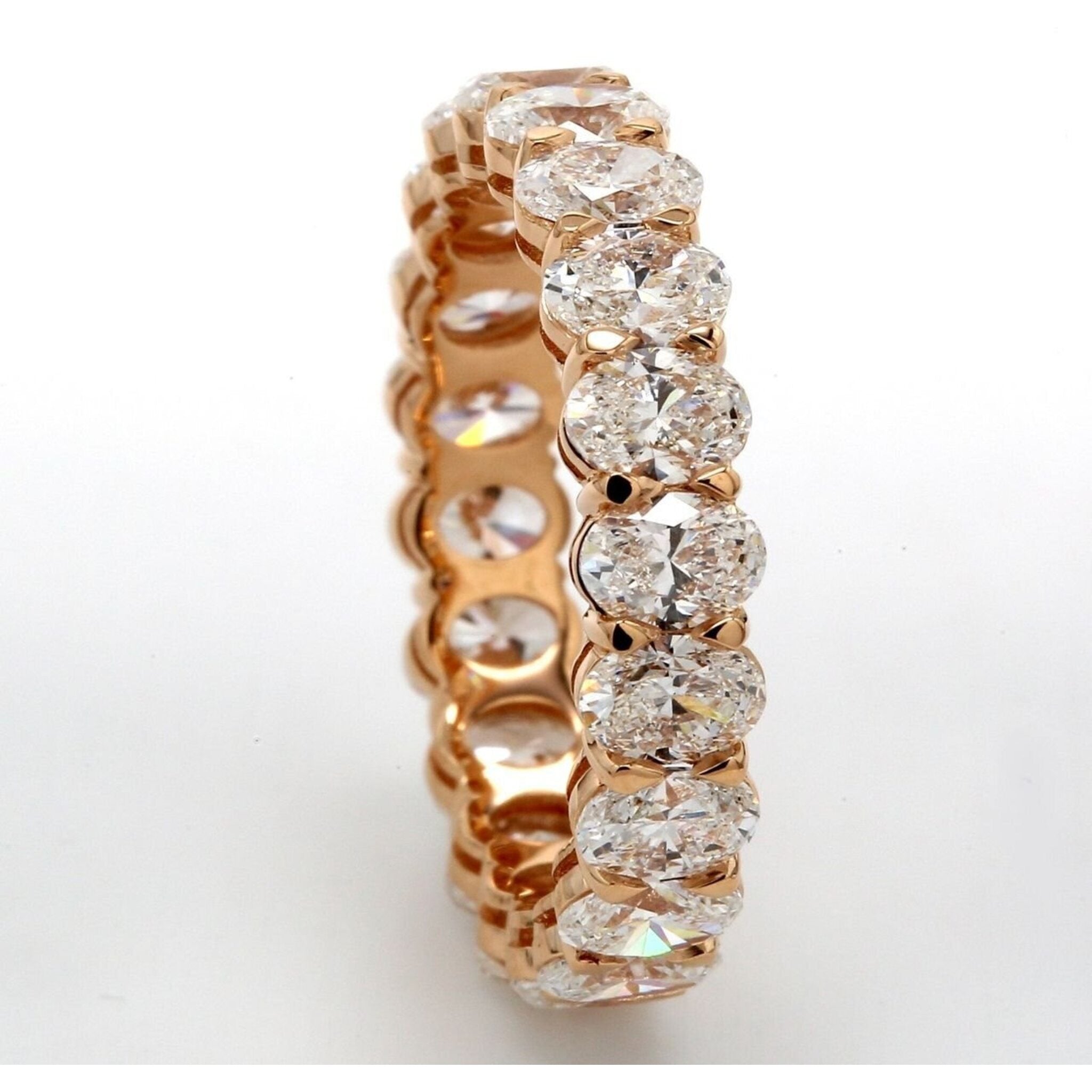 Ninacci 18K Rose Gold Eternity Band with Shared U-Prong Set Oval Diamonds - 3.50 Carat Total Diamond Weight - Size 5.75
