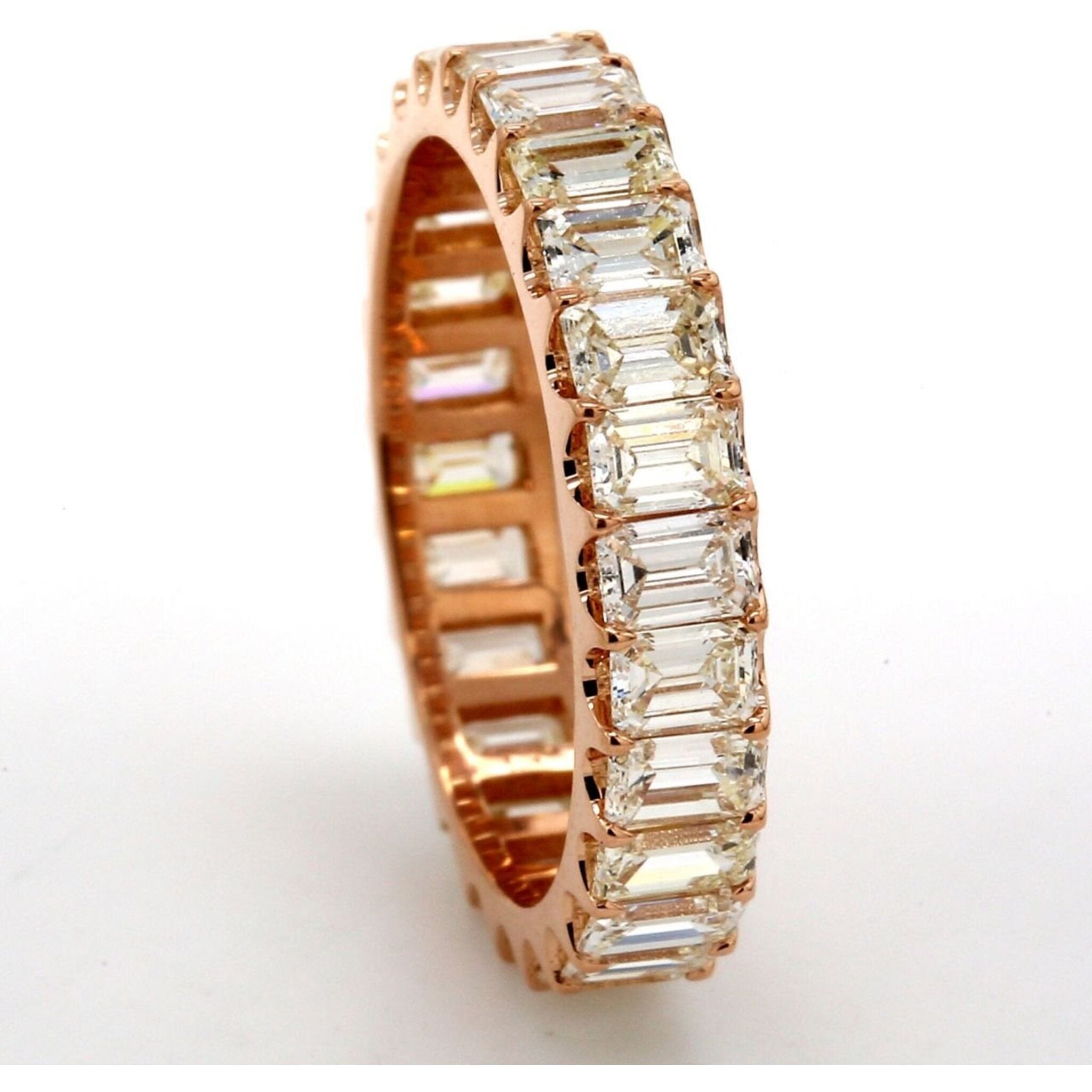 Ninacci 18K Rose Gold Eternity Band with U-Prong Set Emerald Cut Diamonds - 2.48 Carat Total Diamond Weight - Size 5.0