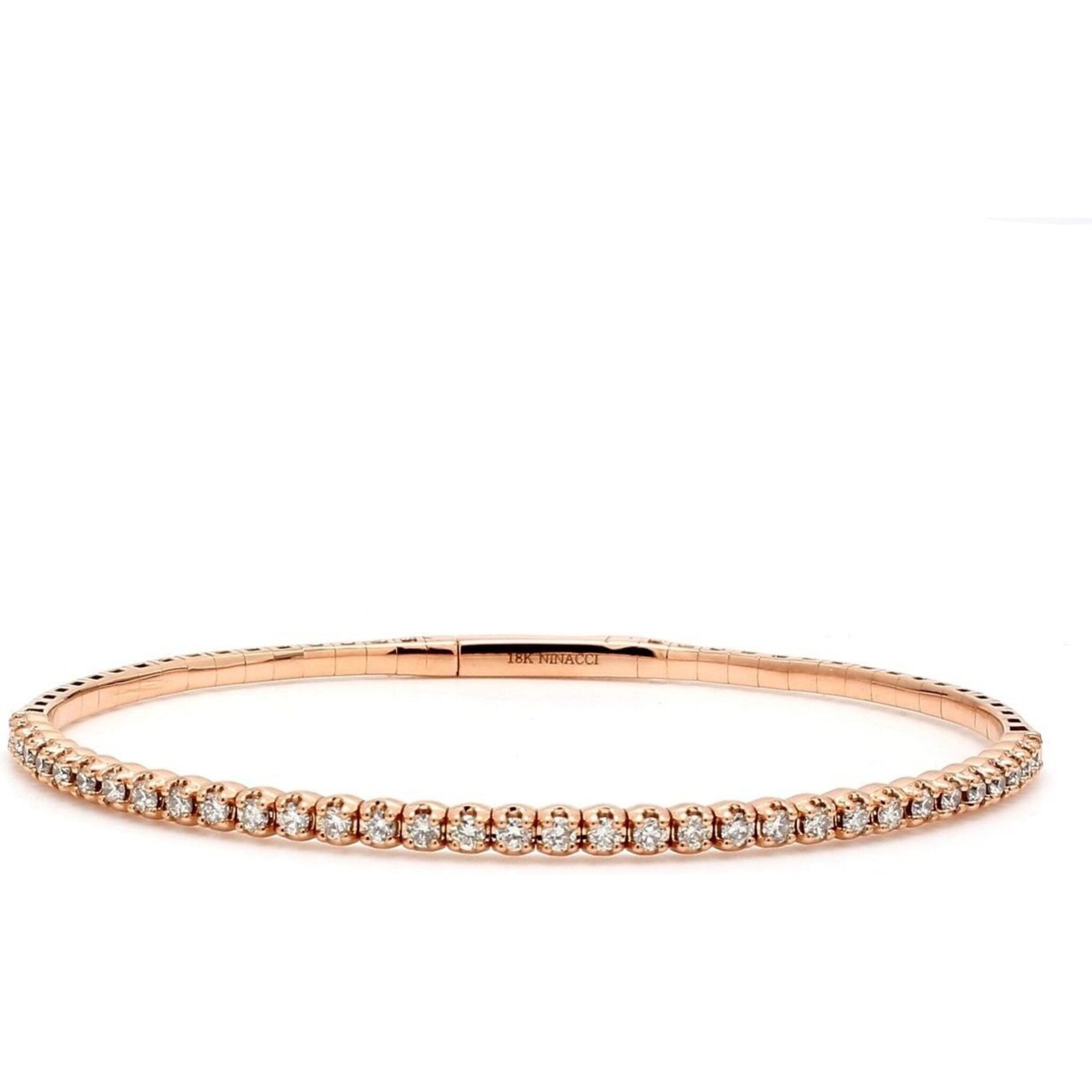 Ninacci 18K Rose Gold Oval Shaped Bangle with 1.00 Carats Prong Set Diamonds