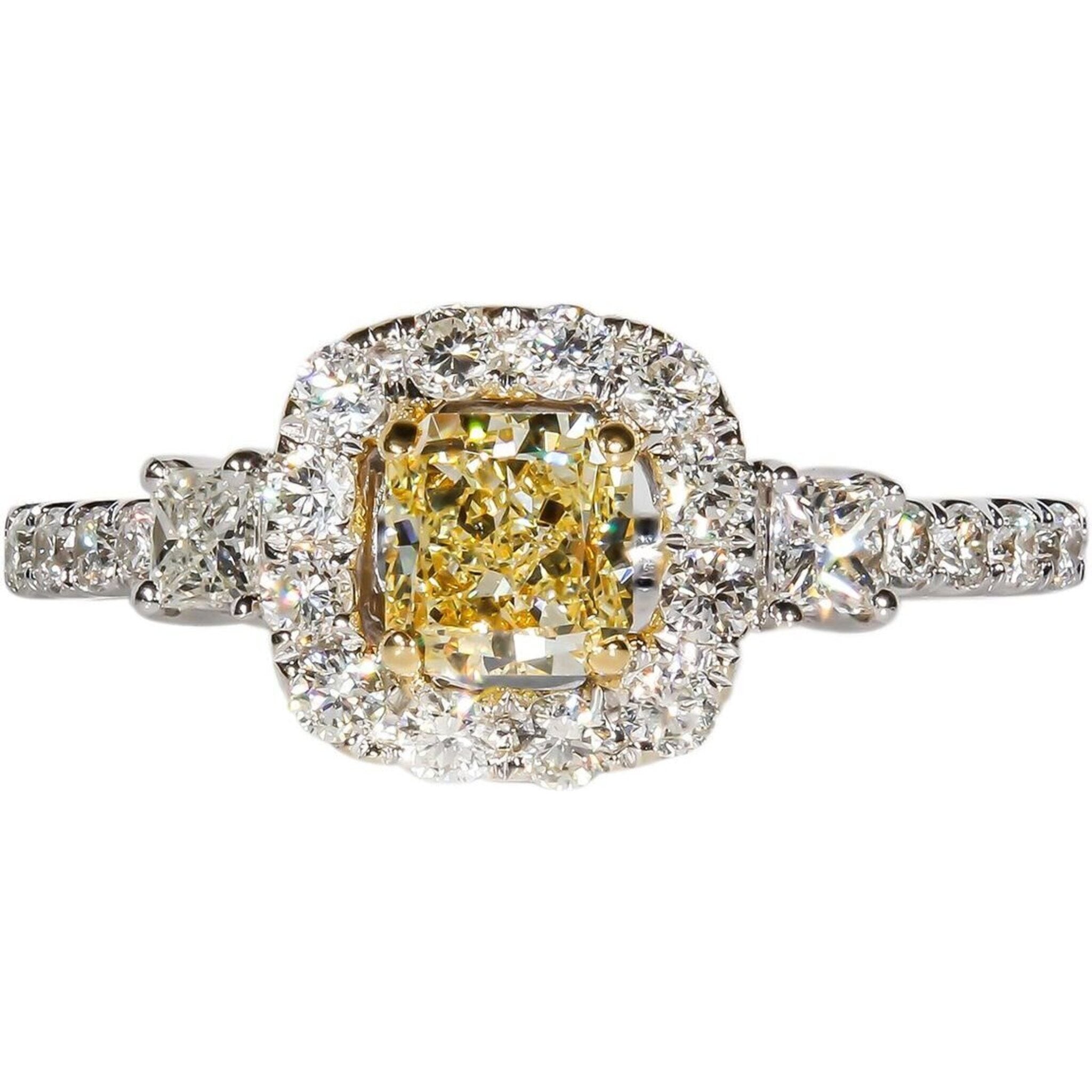 Ninacci 18k Two-Tone Halo Ring with FY Princess Cut Diamond - 1.05 Carat Total Diamond Weight