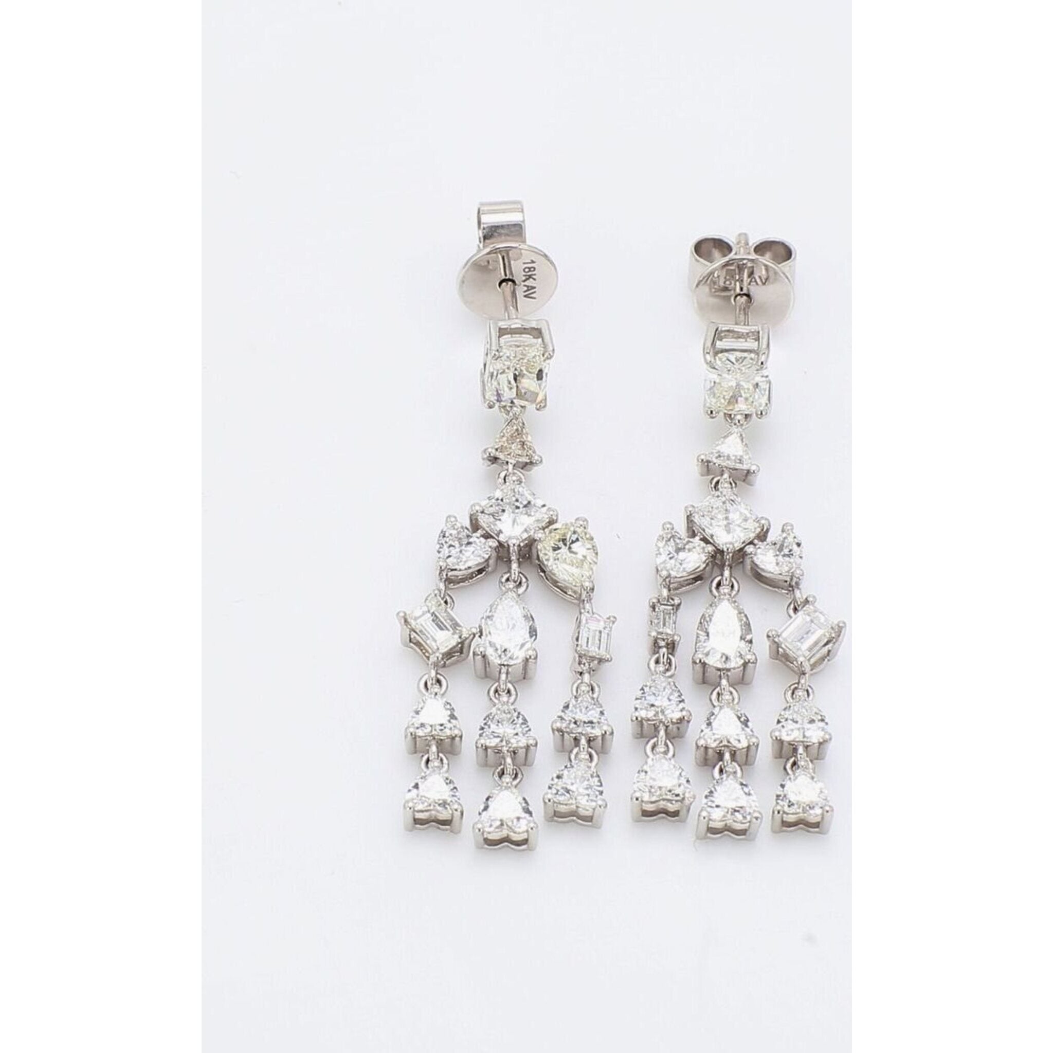 Ninacci 18K White Gold 1.25" Chandelier Earrings with Prong Set Assorted Shaped Diamonds - 4.02 Carat Total Diamond Weight
