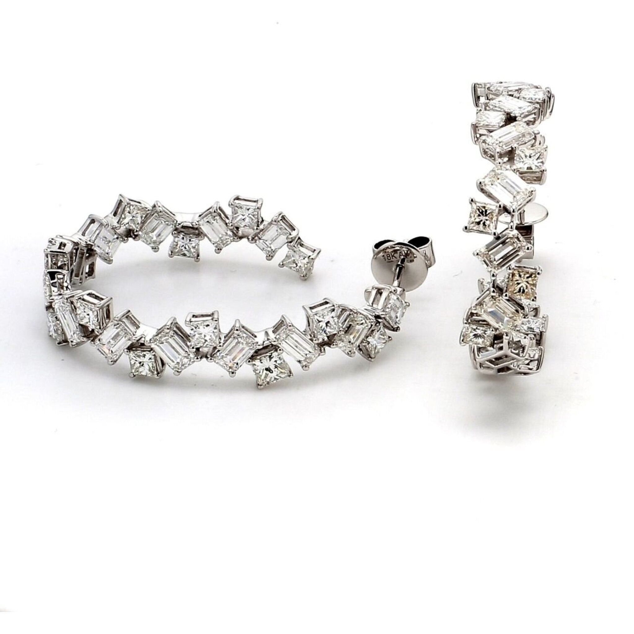 Ninacci 18K White Gold 1.25" Inside Out Hoop Earrings with 10.14 Carat Total Diamond Weight