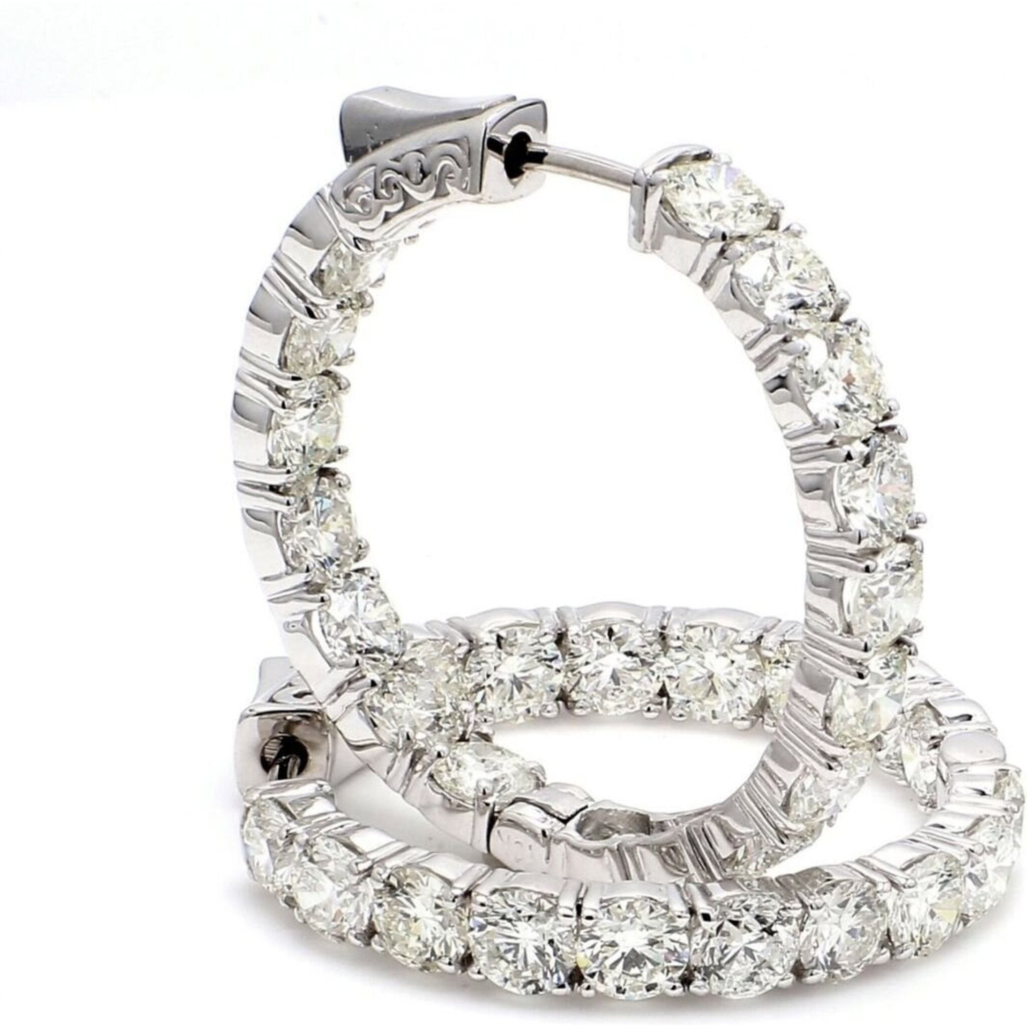 Ninacci 18K White Gold 1.25" Inside Out Hoop Earrings with 8.51 Carats Round Diamonds