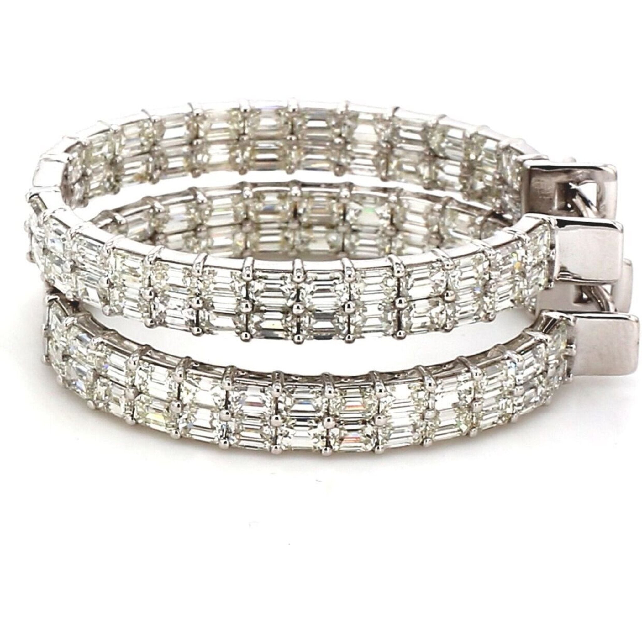 Ninacci 18K White Gold 1.25" Oval Hoop Earrings with 8.47 Carats Emerald Cut Diamonds