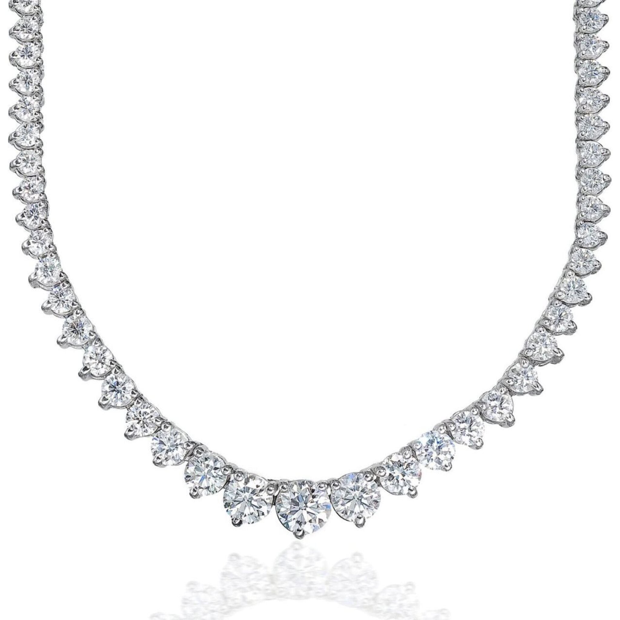 Ninacci 18K White Gold 18" Graduated Tennis Necklace with 3-Prong Set Round Diamonds - 6.96 Carat Total Diamond Weight