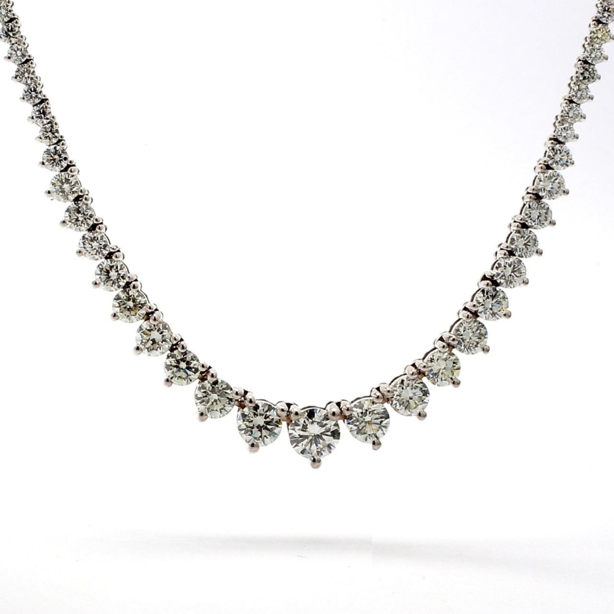 Ninacci 18K White Gold 18" Graduating Tennis Necklace with 3-Prong Set F-G/SI1 Round Diamonds - 21.34 Carat Total Diamond Weight