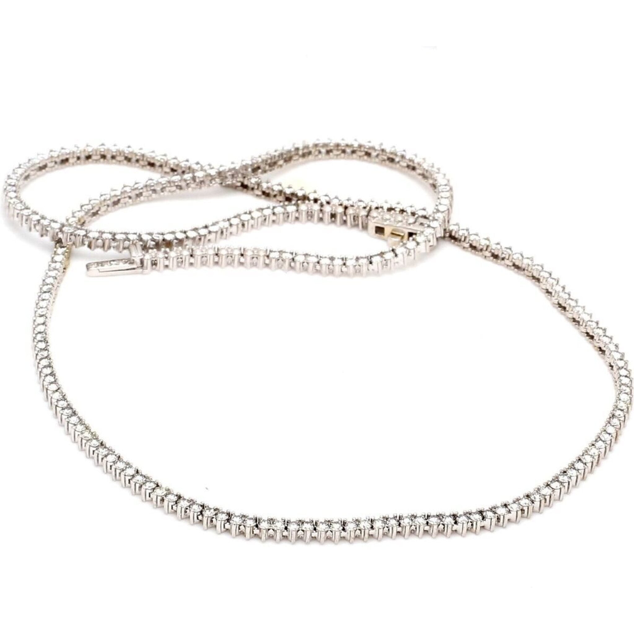 Ninacci 18K White Gold 18" Tennis Necklace with 3-Prong Set Round Diamonds - 4.19 Carat Total Diamond Weight