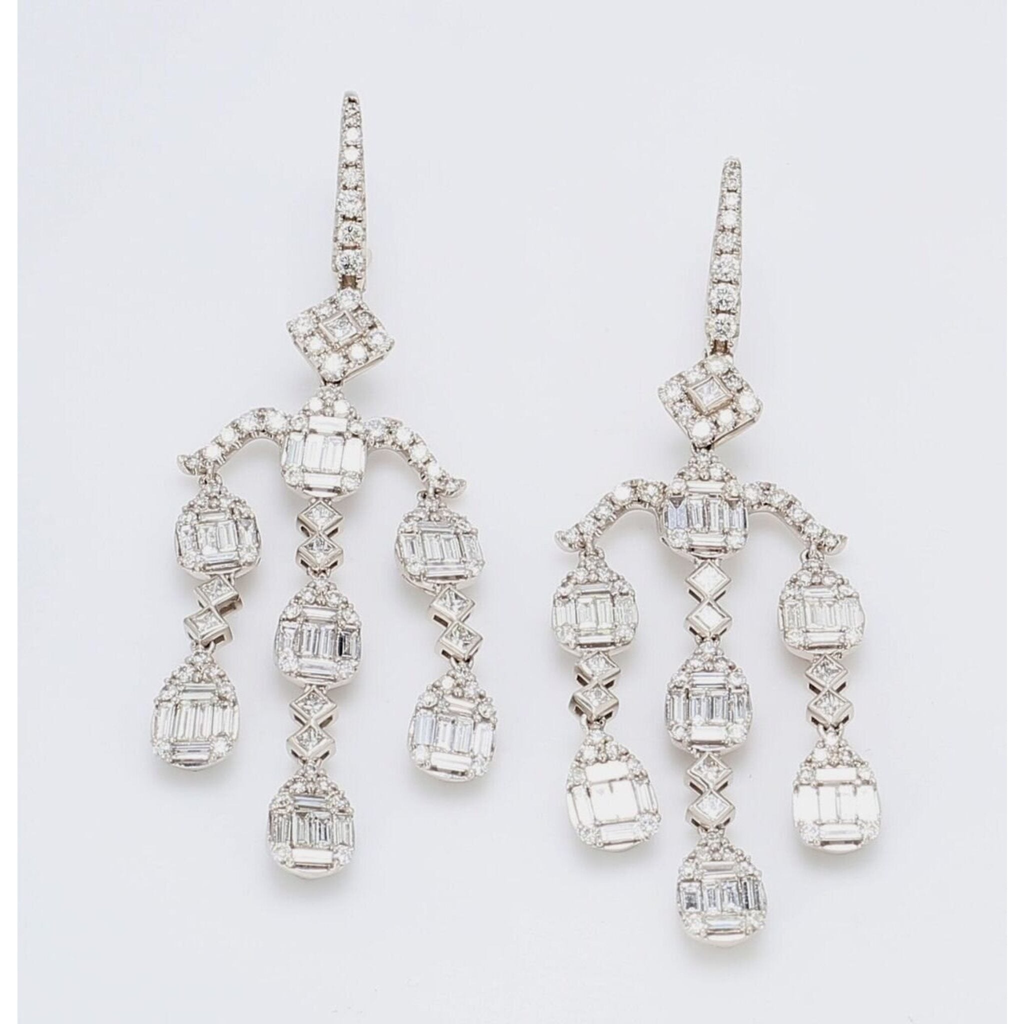 Ninacci 18K White Gold 2.5" Chandelier Earrings with 5.68 Carat Total Diamond Weight