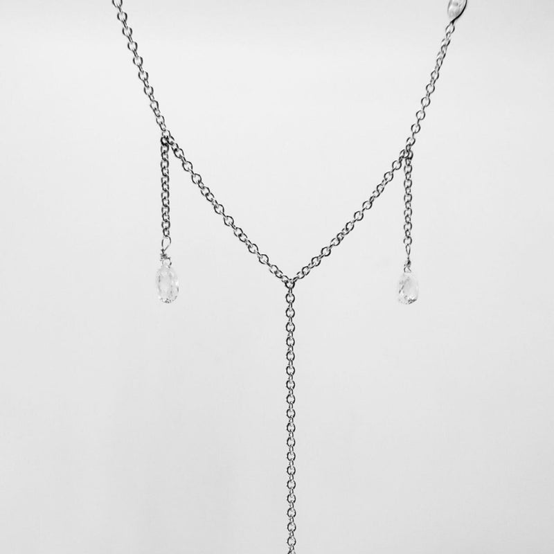 Ninacci 18K White Gold 2.61 Carats Trilliant, Marquise & Briolette Diamond Drop Necklace